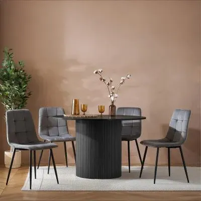 Axel Round Fluted Dining Set with 4 Chairs - Black image