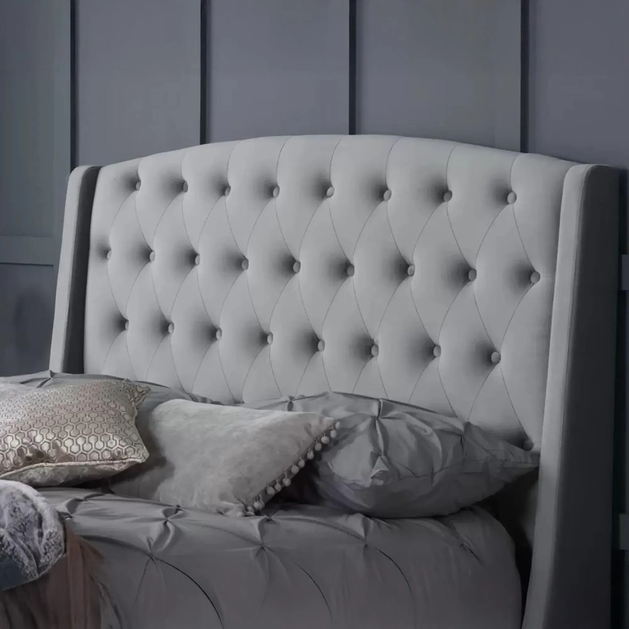 Balmoral Velvet Fabric Bed - Grey