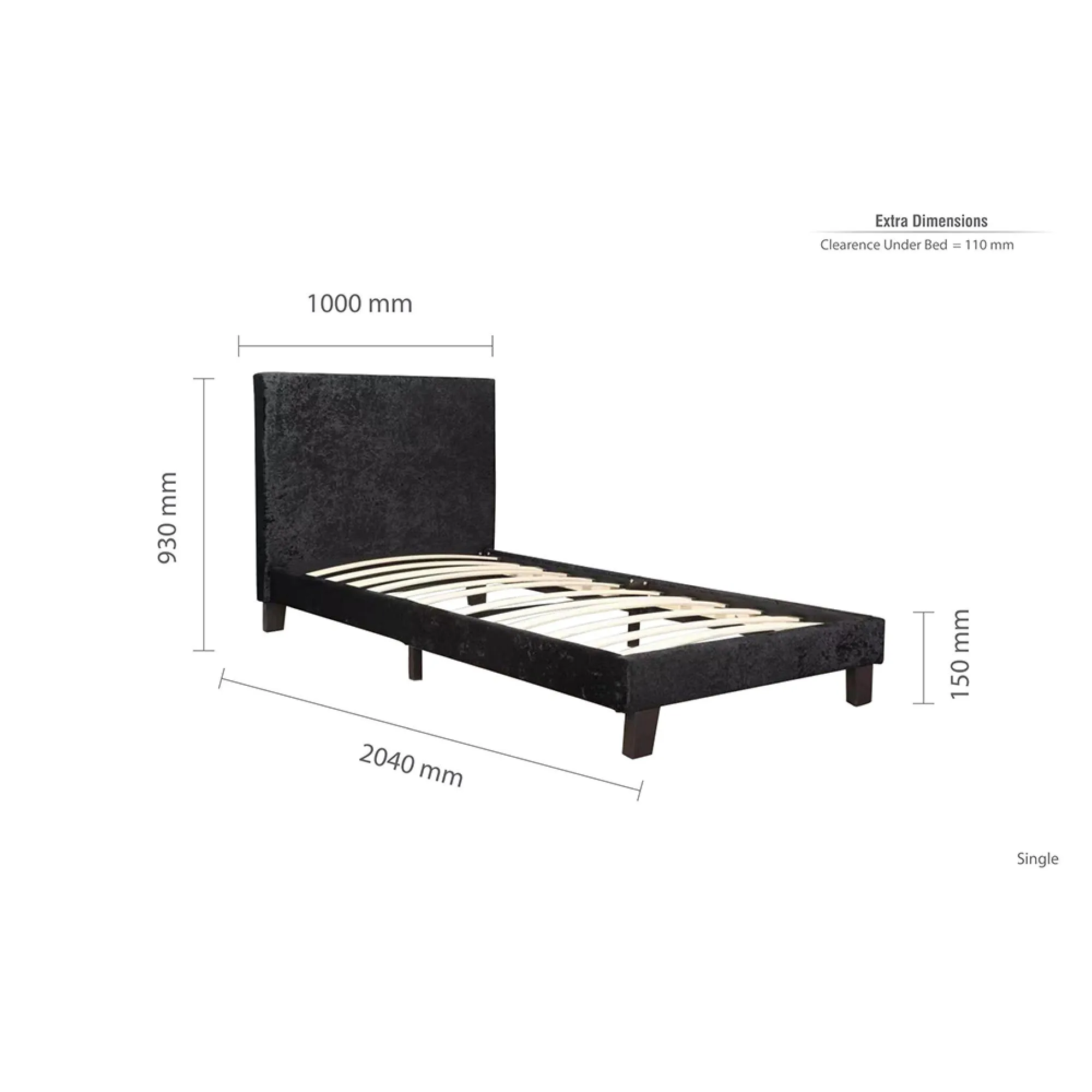 Berlin Bed Frame - Black, Crushed Velvet