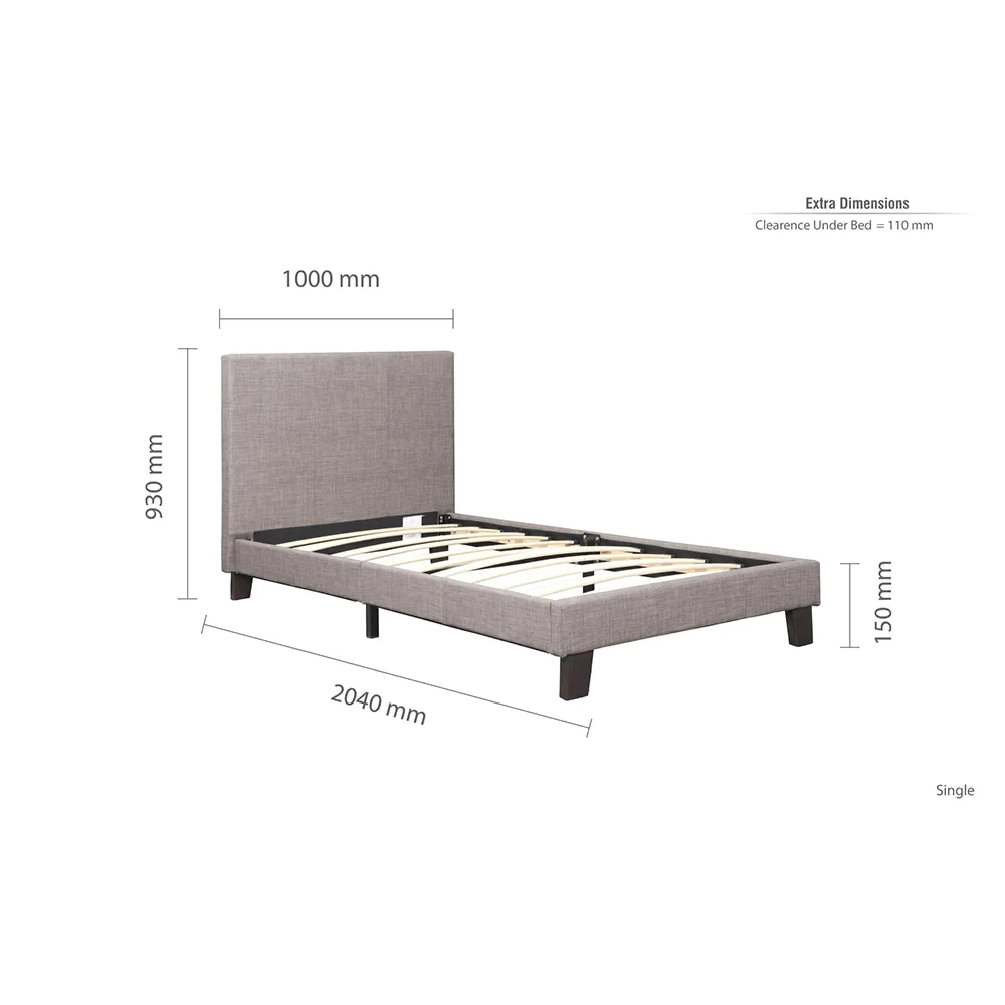 Berlin Fabric Bed Frame - Grey