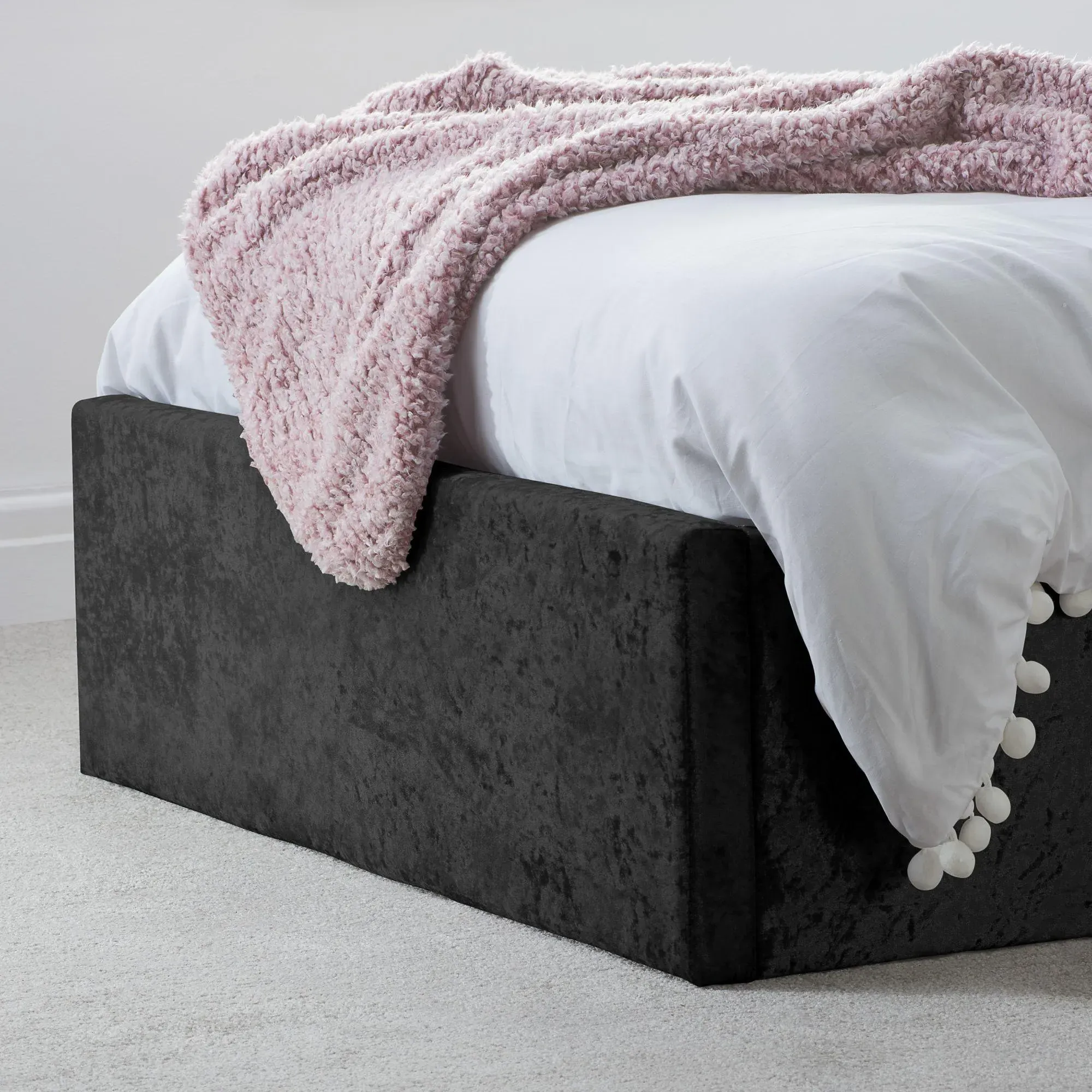 Berlin Ottoman Storage Bed - Black, Crushed Velvet