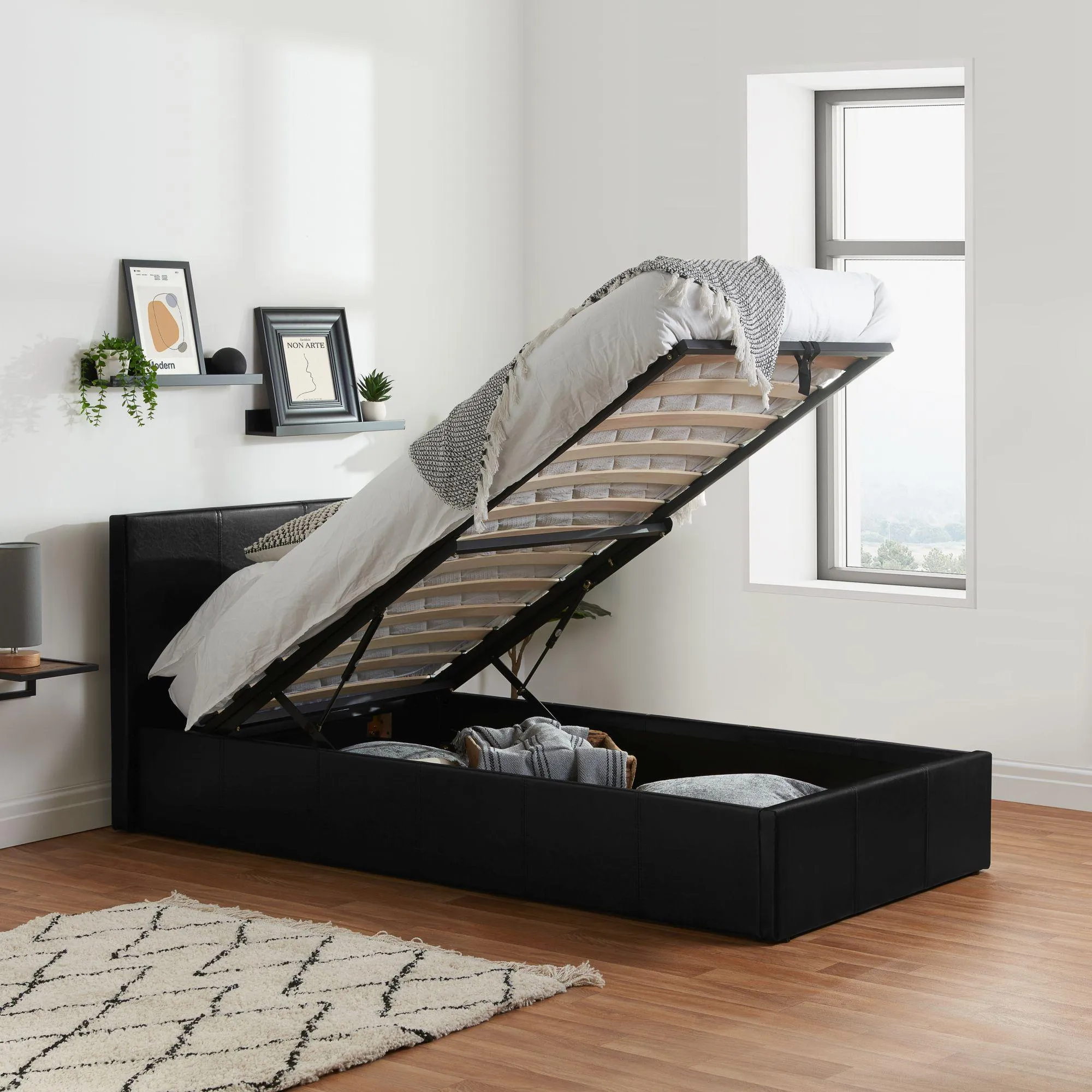 Berlin Ottoman Storage Bed - Black, Faux Leather