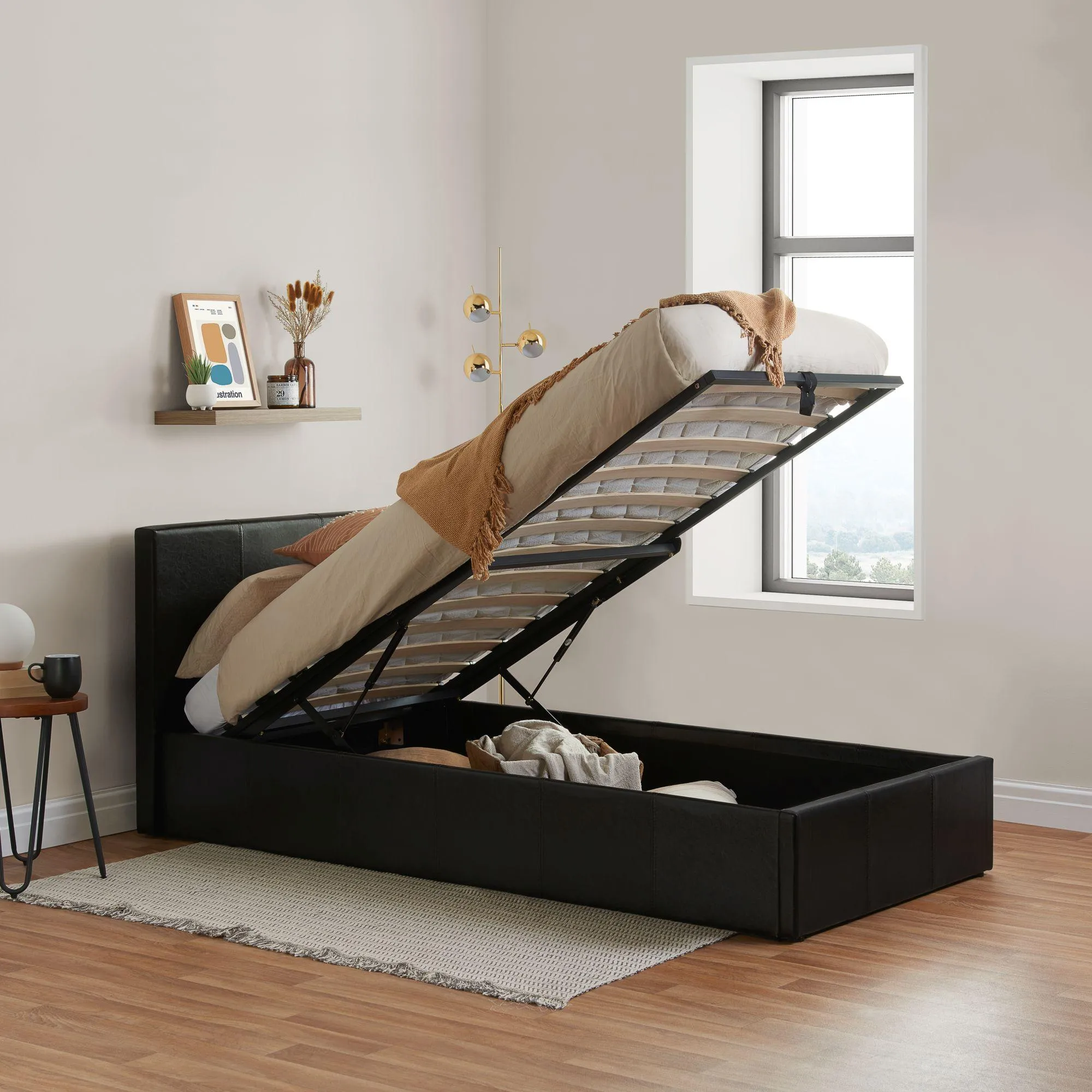 Berlin Ottoman Storage Bed - Brown, Faux Leather