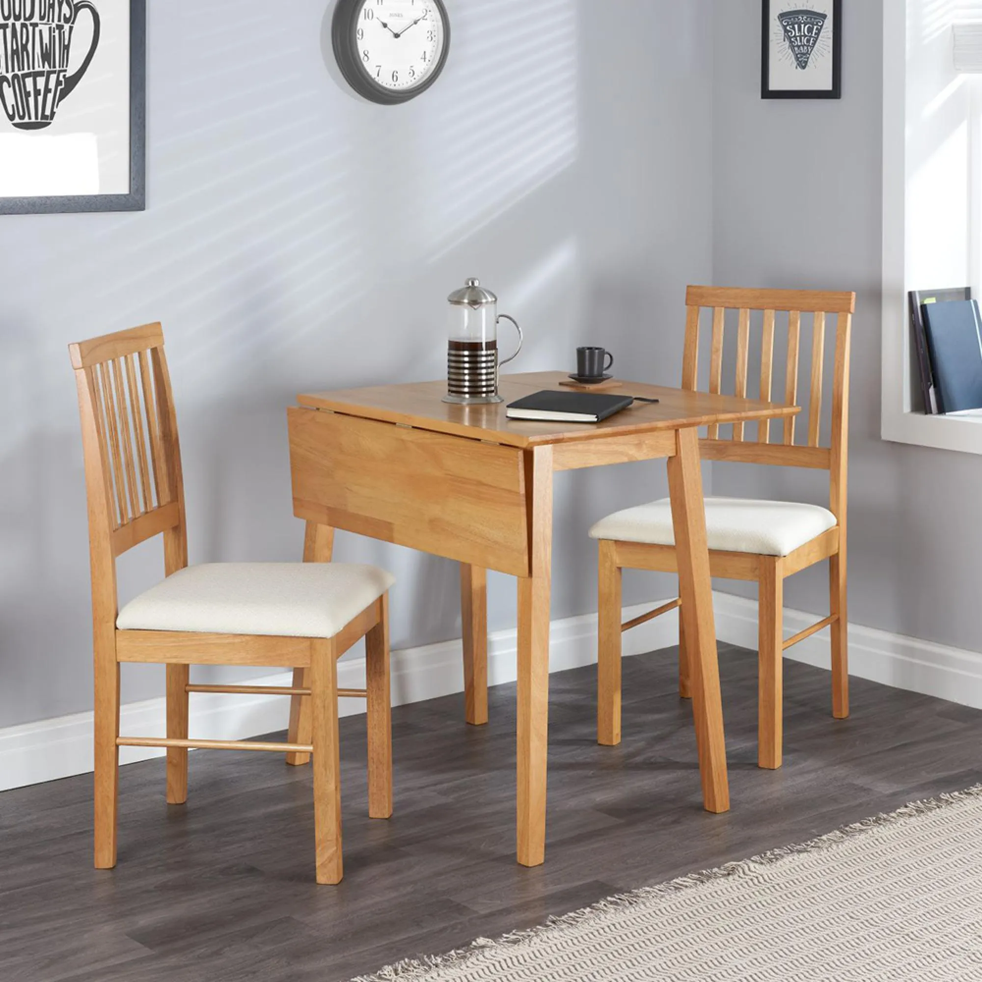 Birea 2-Seater Drop Leaf Dining Set with 2 Chairs - Oak