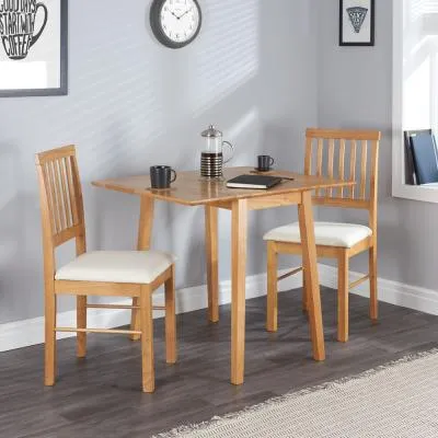 Birea 2-Seater Drop Leaf Dining Set with 2 Chairs - Oak image