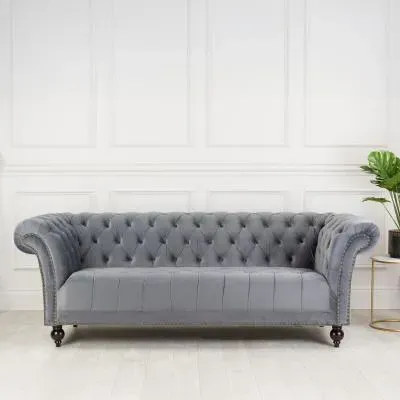Chester 3-Seater Sofa - Grey, Velvet image