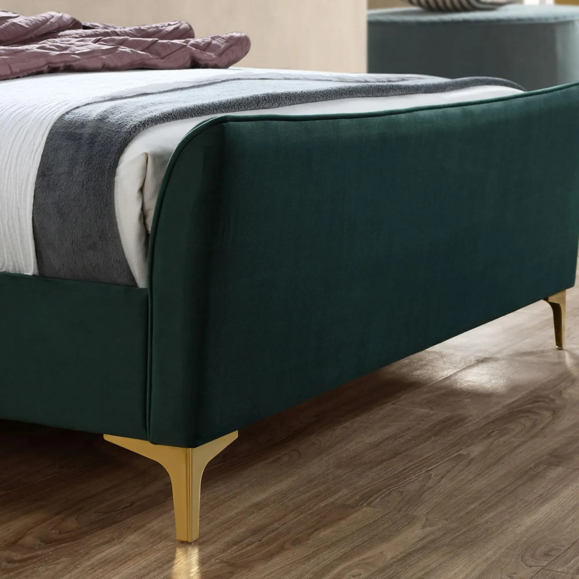 Clover Fabric Bed - Green Velvet