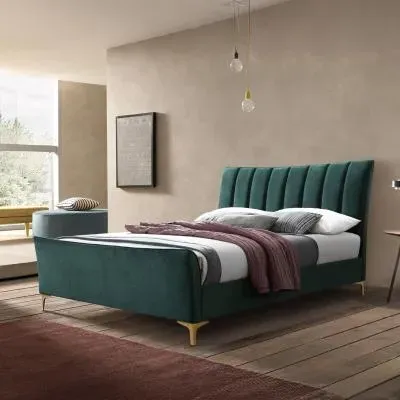 Clover Fabric Bed - Green Velvet