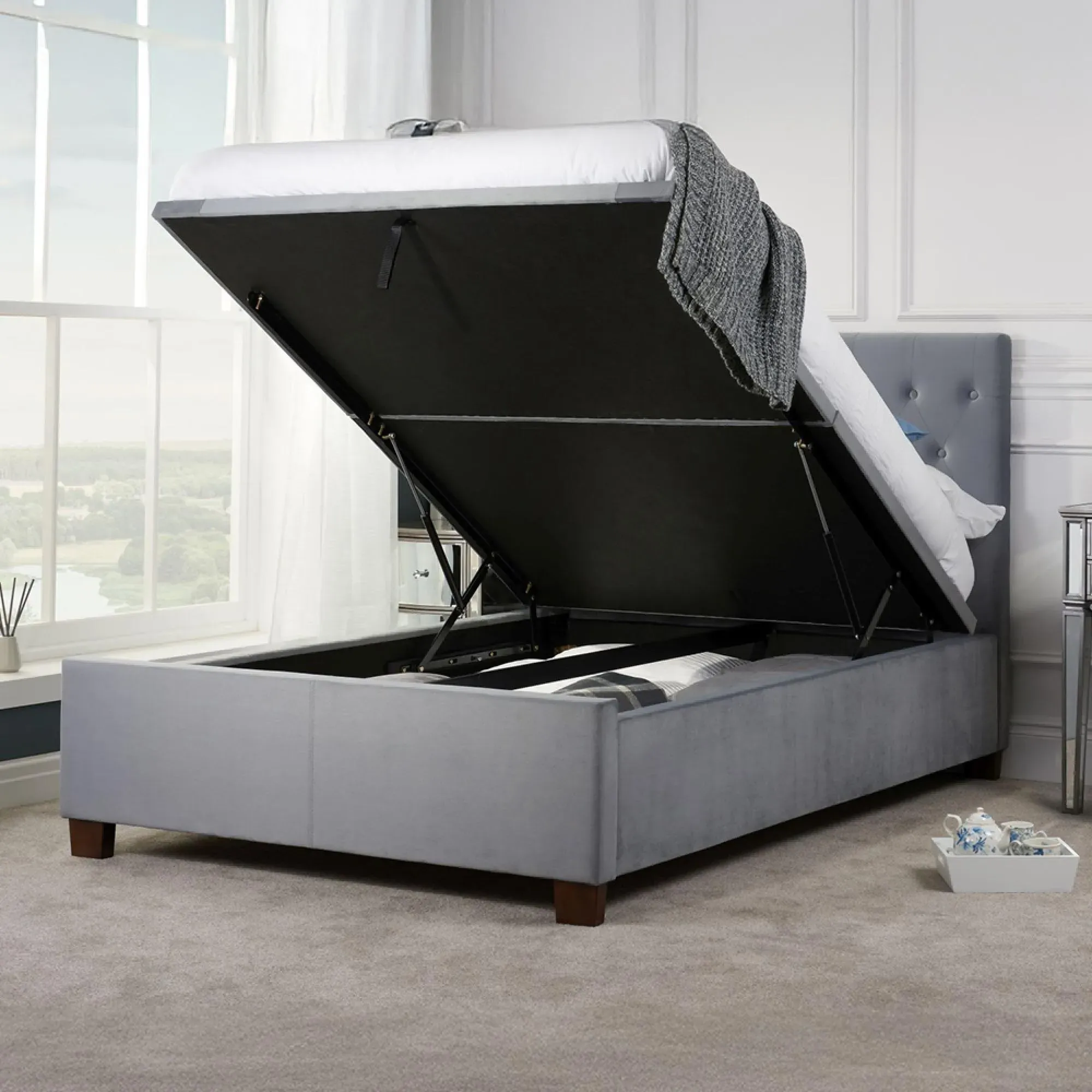 Cologne Ottoman Storage Bed - Grey, Fabric
