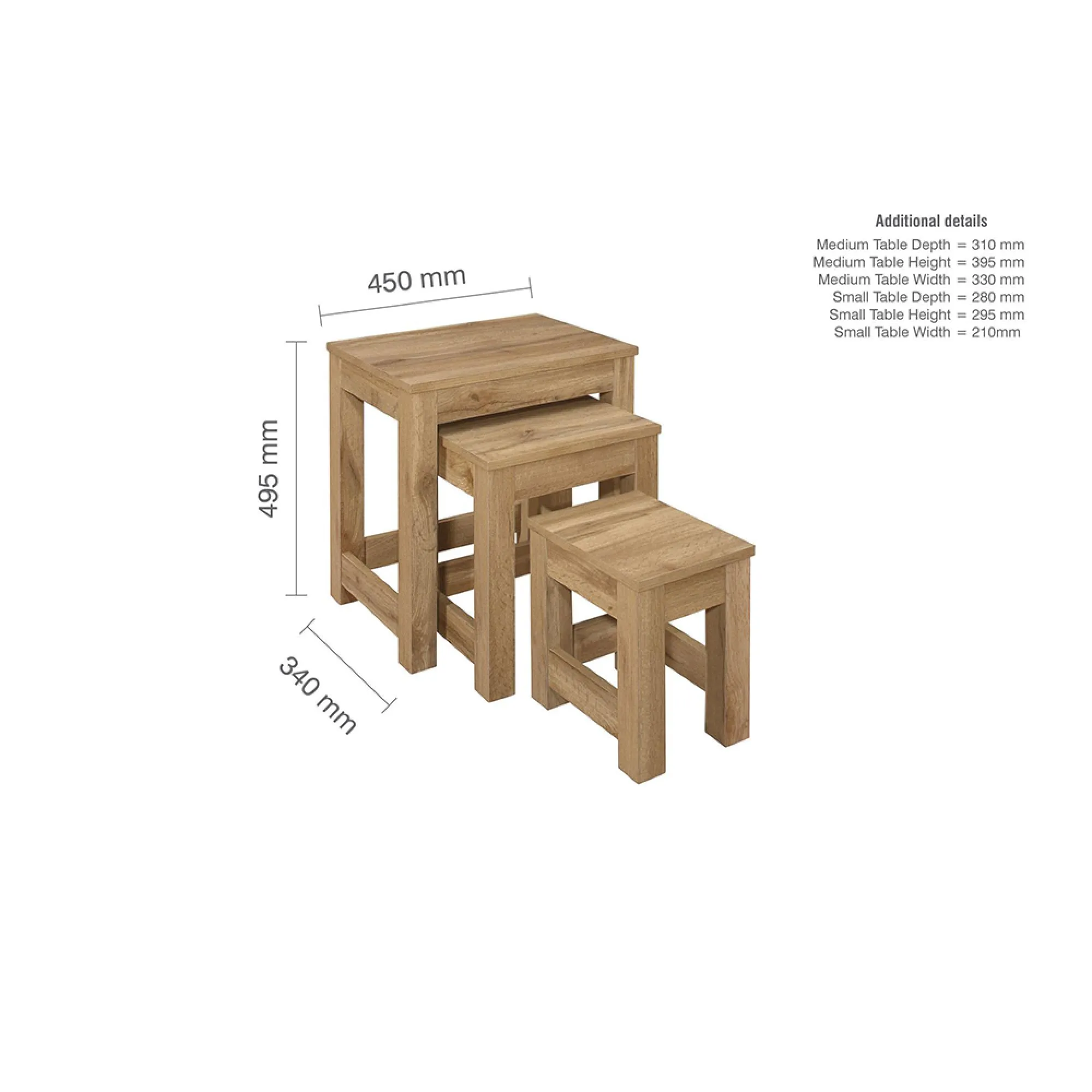 Compton Nest of 3 Tables - Oak