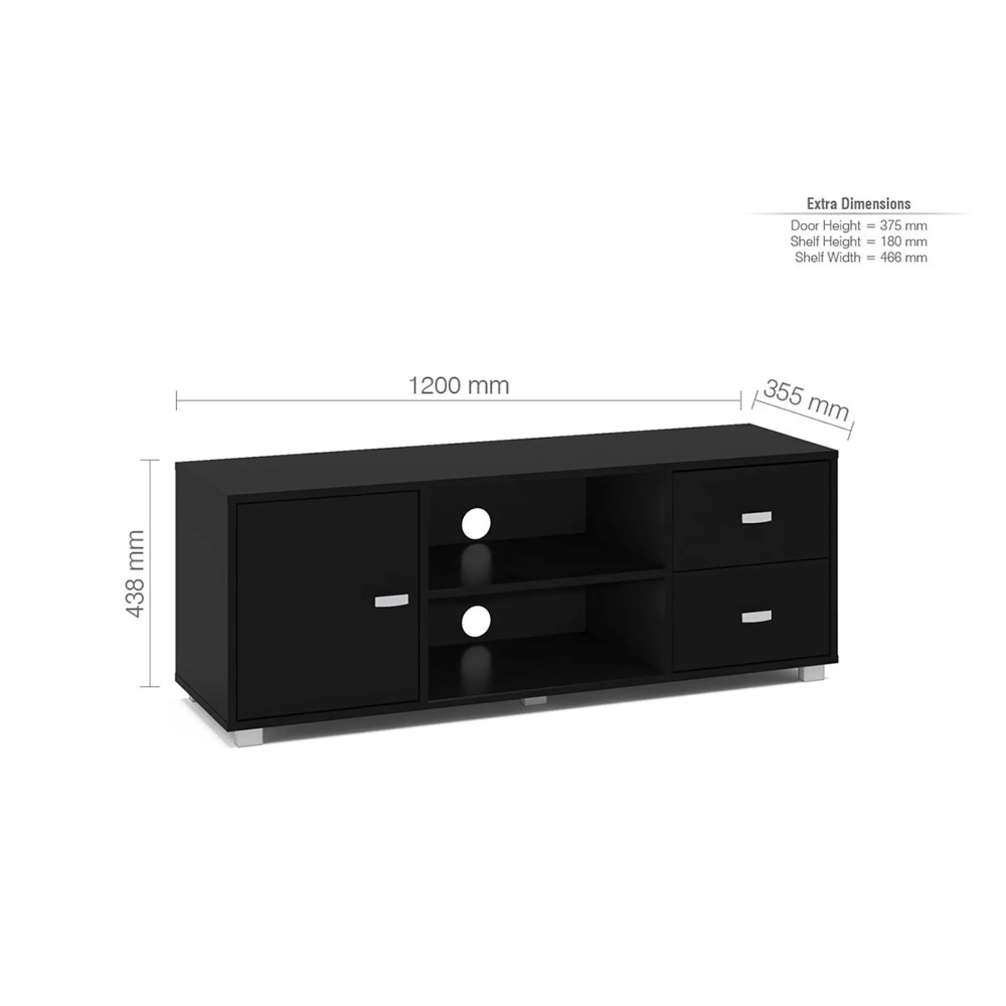 Covent 120cm Storage TV Unit - Black