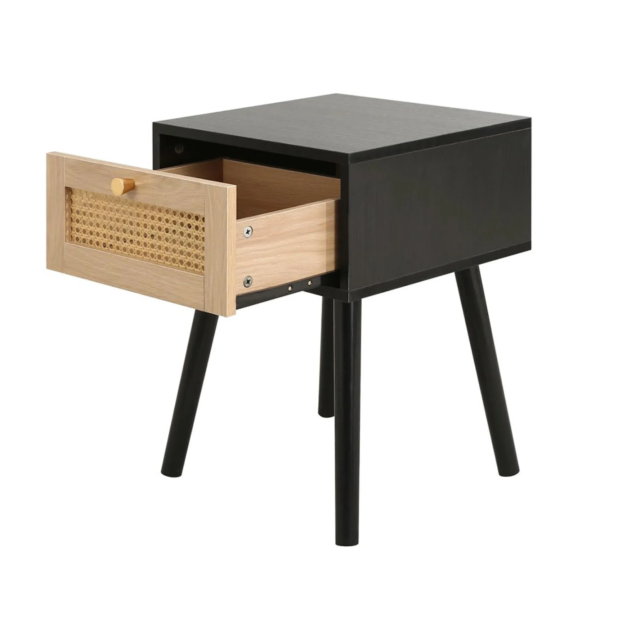 Croxley 1 Drawer Bedside Table - Black, Rattan