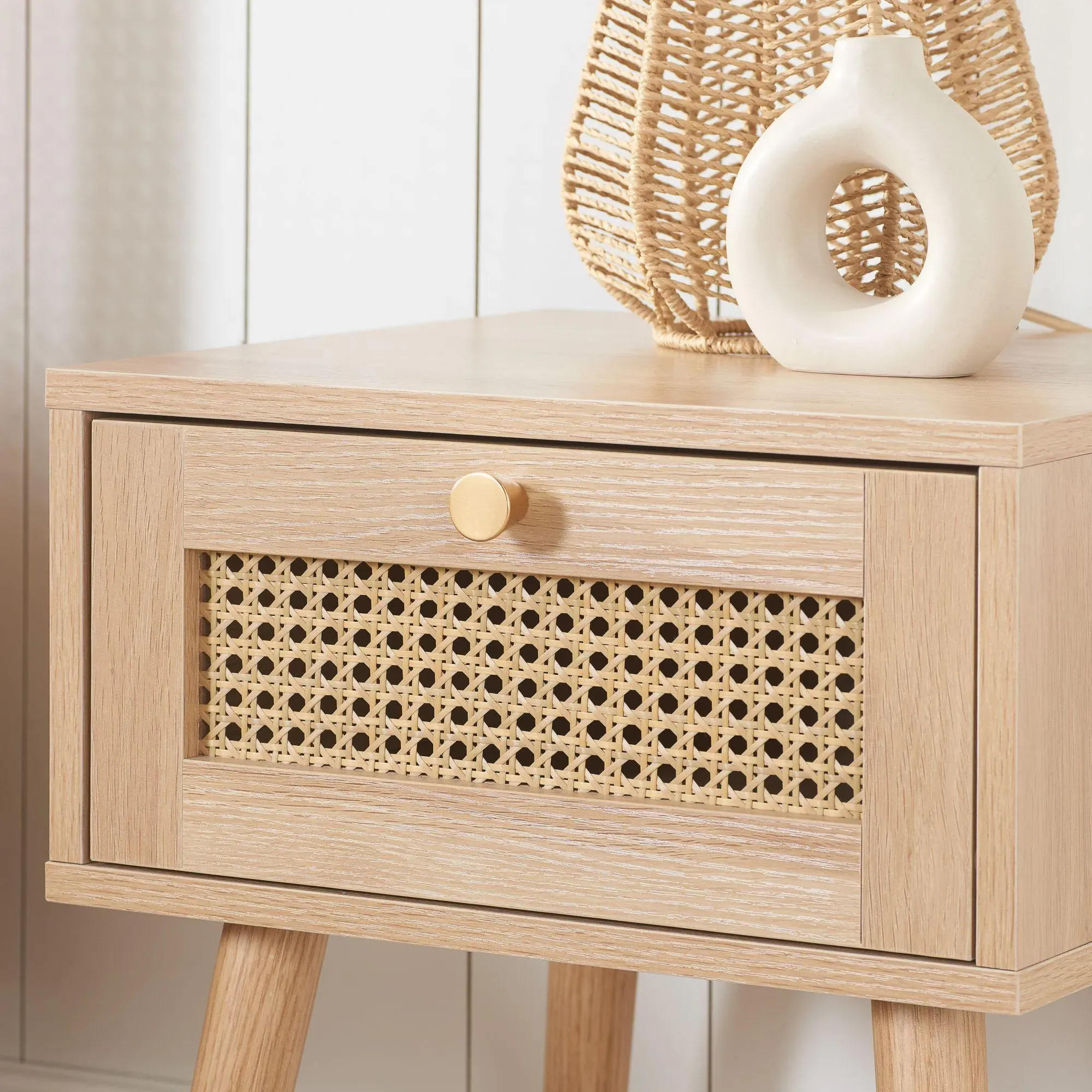 Croxley 1 Drawer Bedside Table - Oak, Rattan