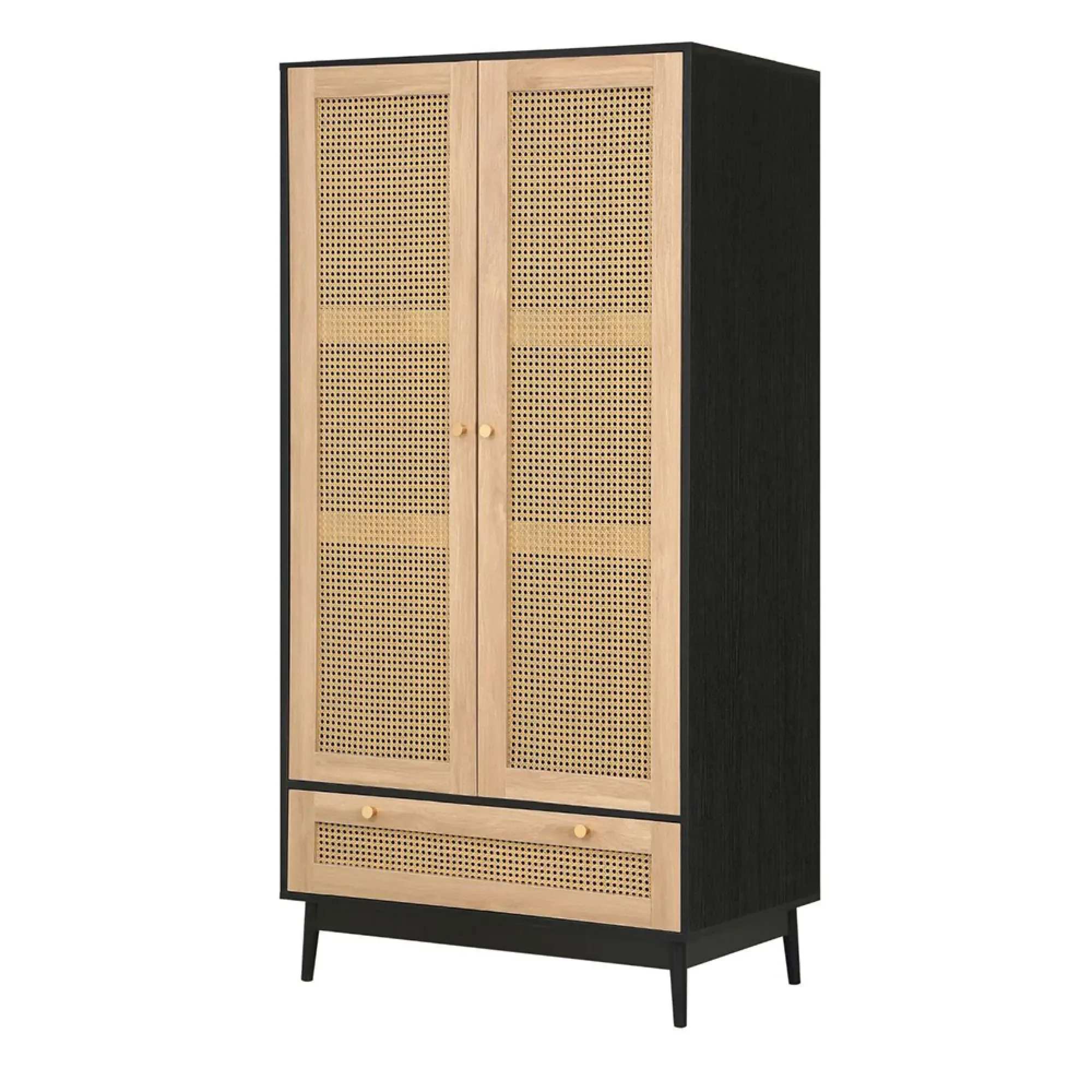 Croxley 2 Door Wardrobe with Drawer - Black, Rattan