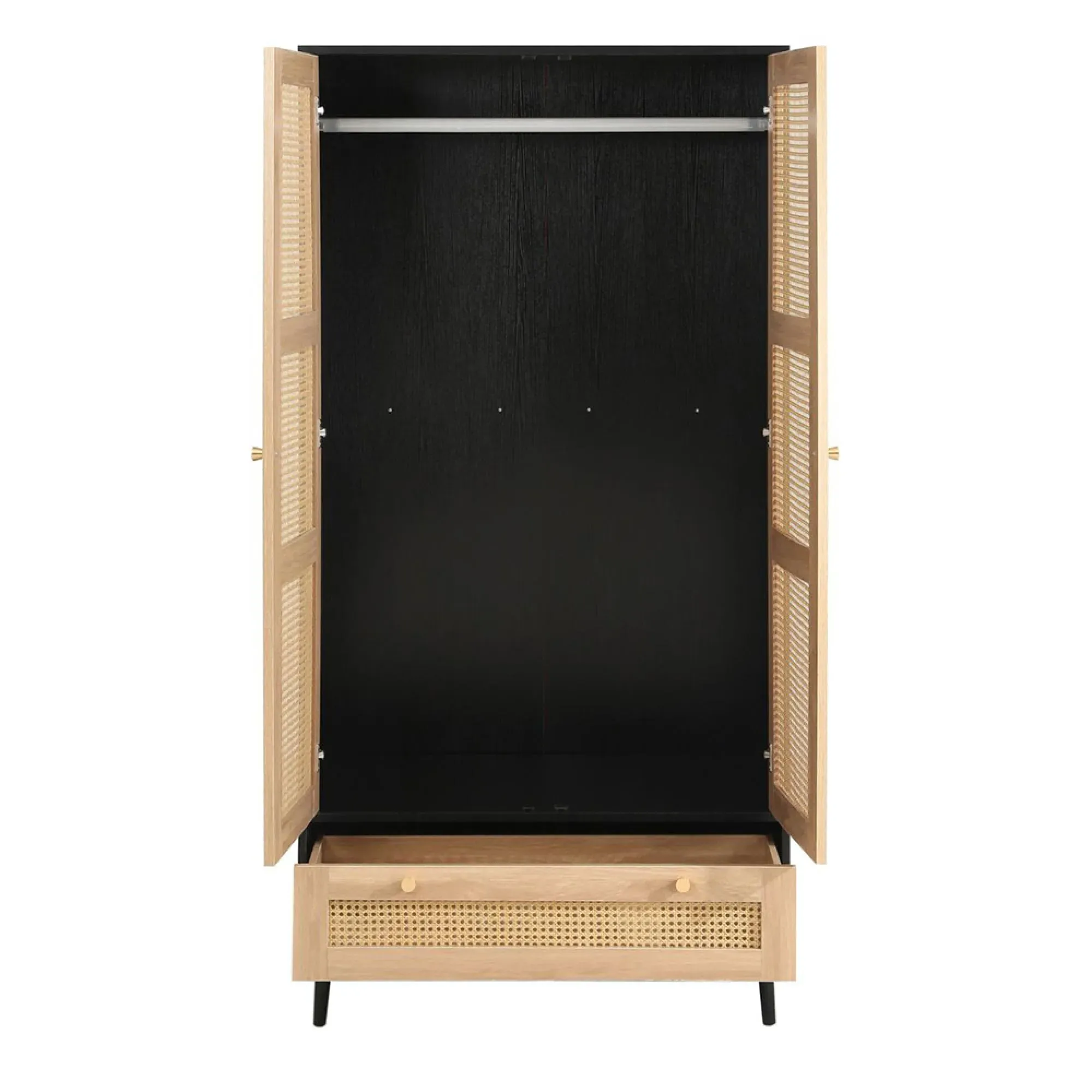 Croxley 2 Door Wardrobe with Drawer - Black, Rattan