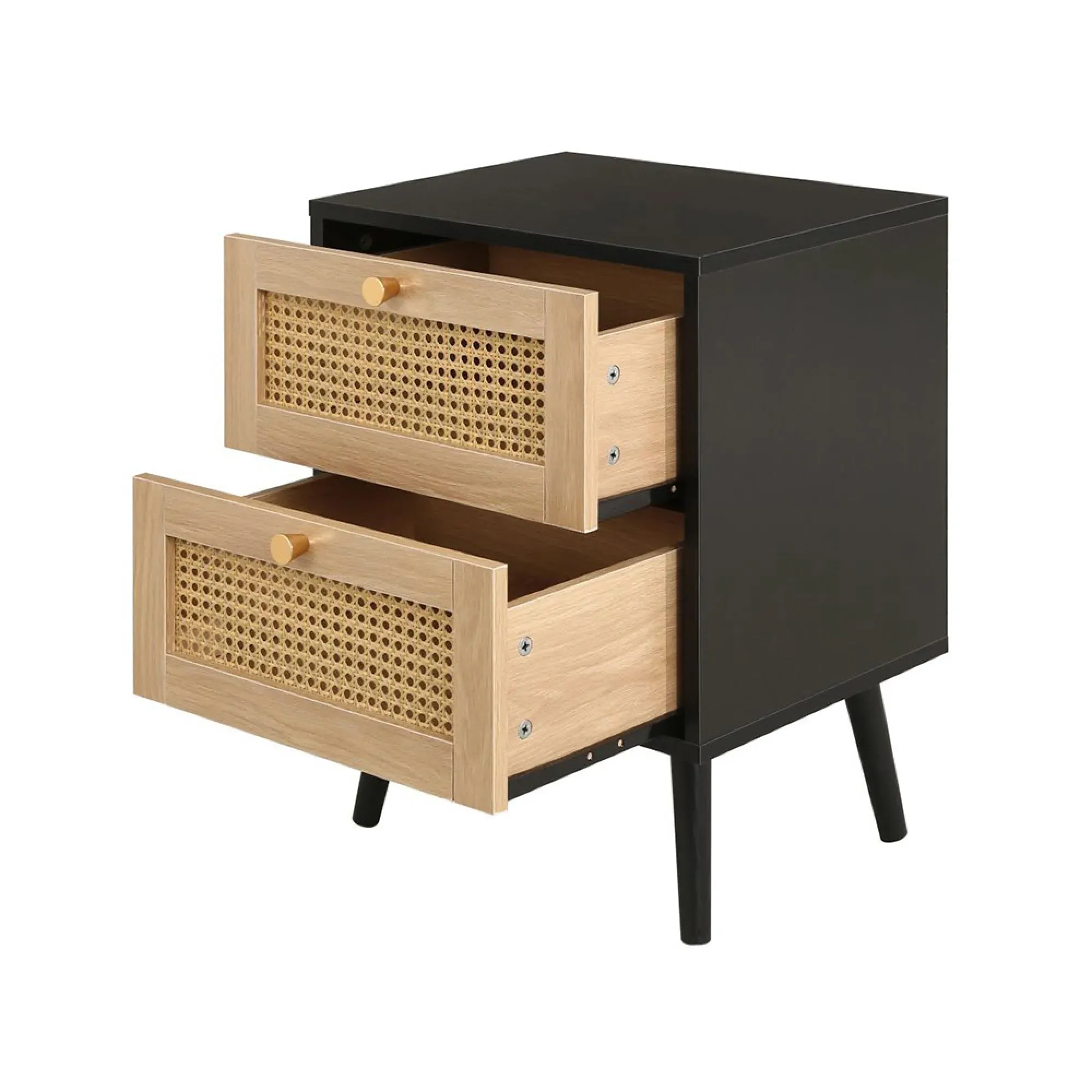 Croxley 2 Drawer Bedside Table - Black, Rattan