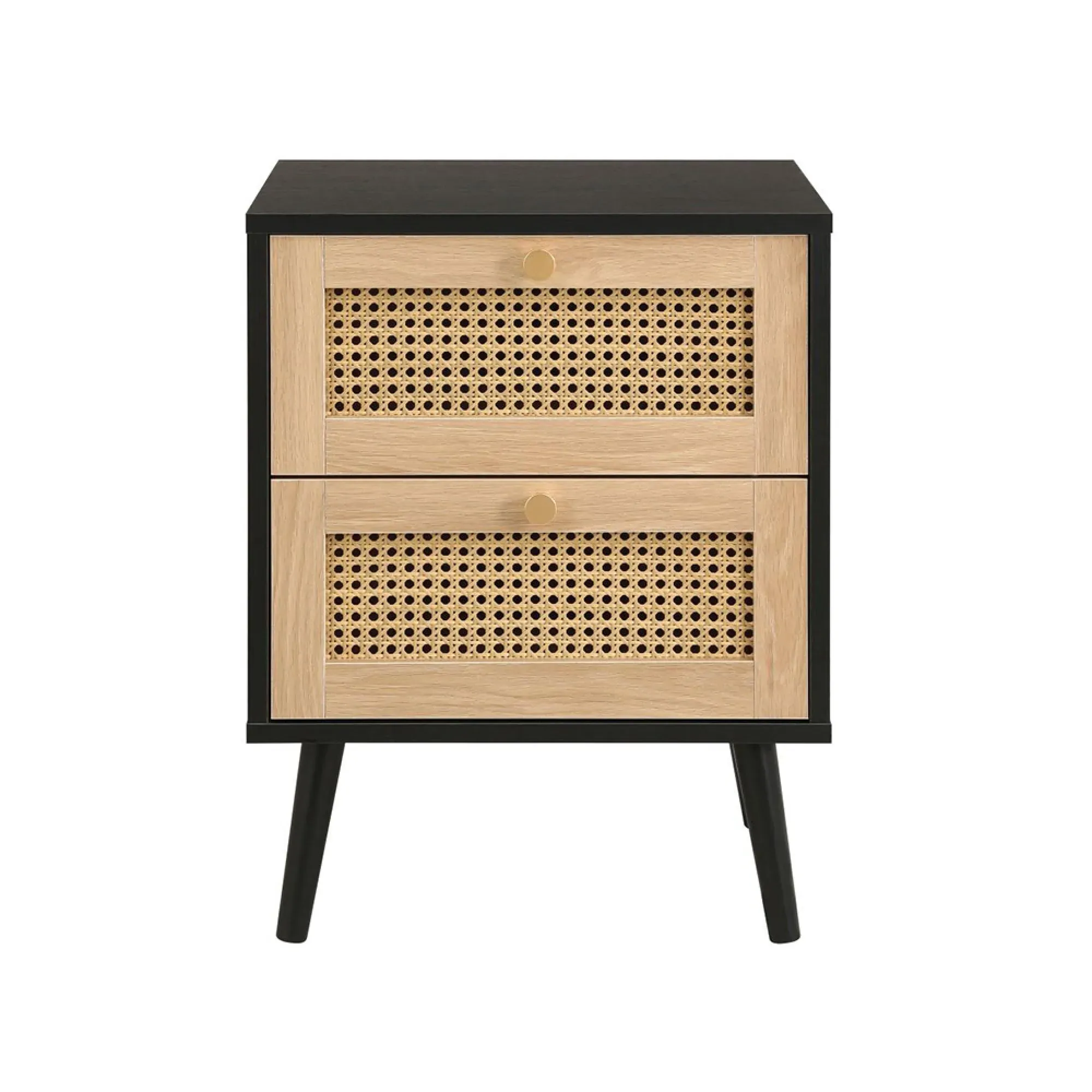 Croxley 2 Drawer Bedside Table - Black, Rattan