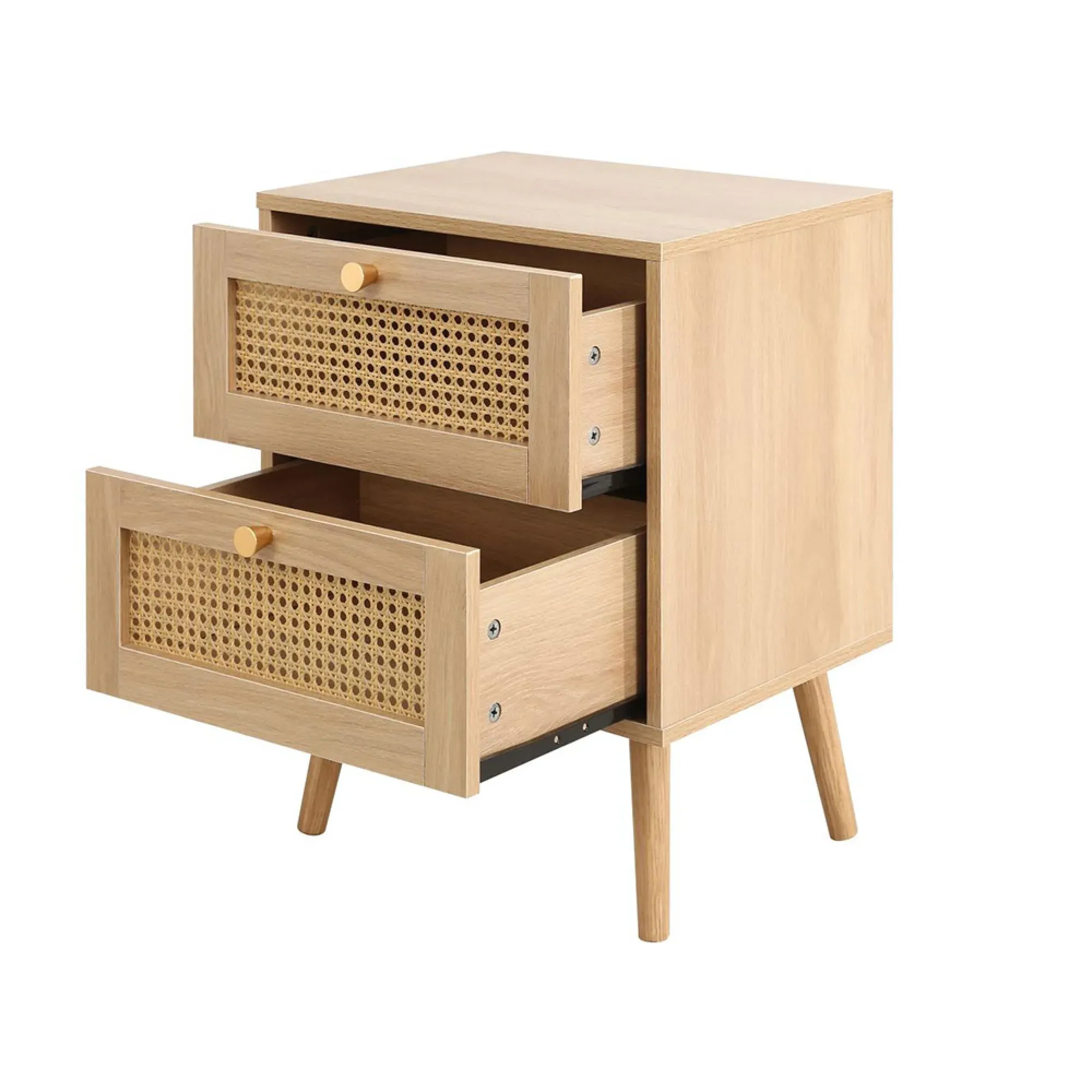 Croxley 2 Drawer Bedside Table - Oak, Rattan