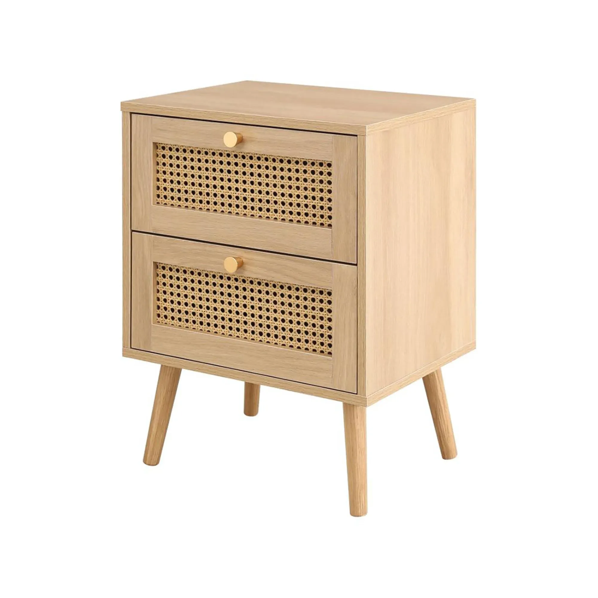 Croxley 2 Drawer Bedside Table - Oak, Rattan