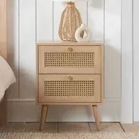Croxley 2 Drawer Bedside Table - Oak, Rattan