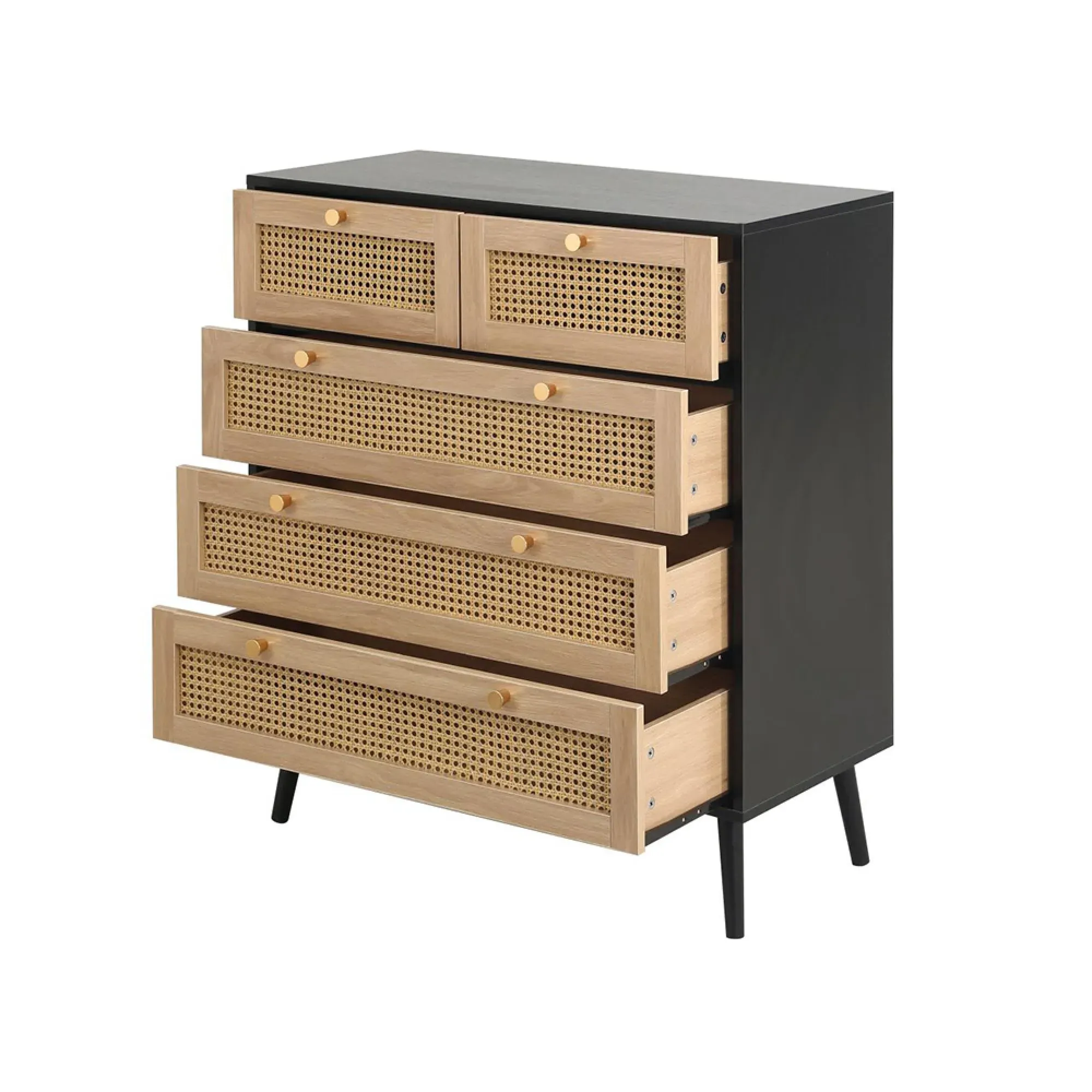 Croxley 5 Drawer Chest - Black, Rattan