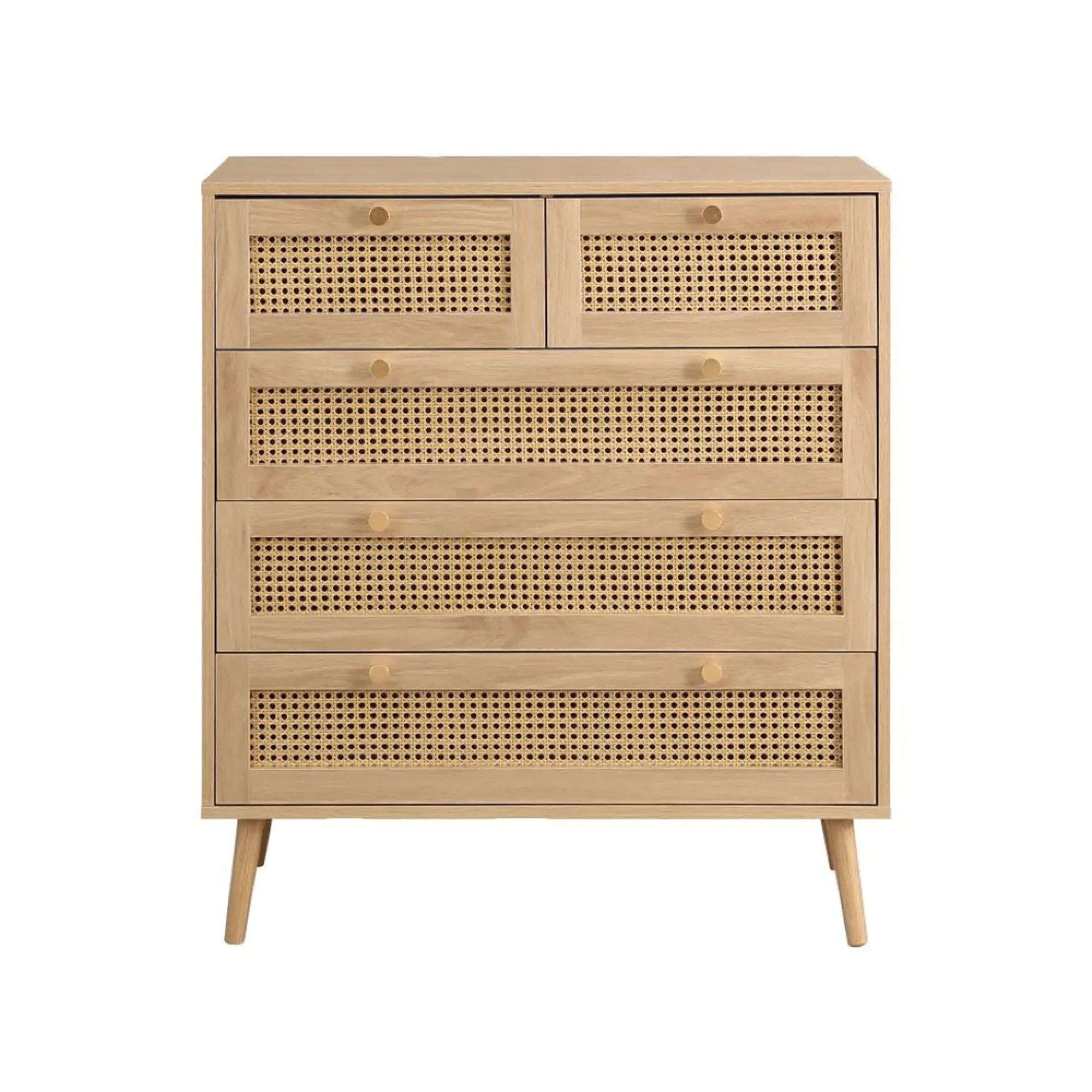 Croxley 5 Drawer Chest - Oak, Rattan