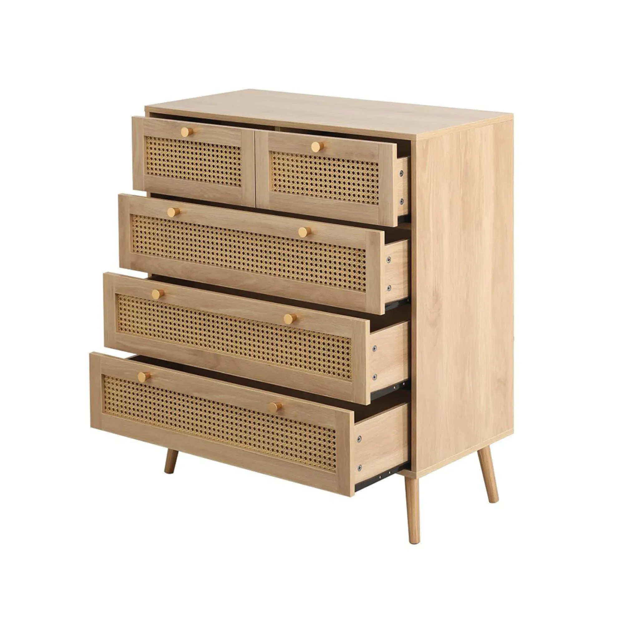 Croxley 5 Drawer Chest - Oak, Rattan