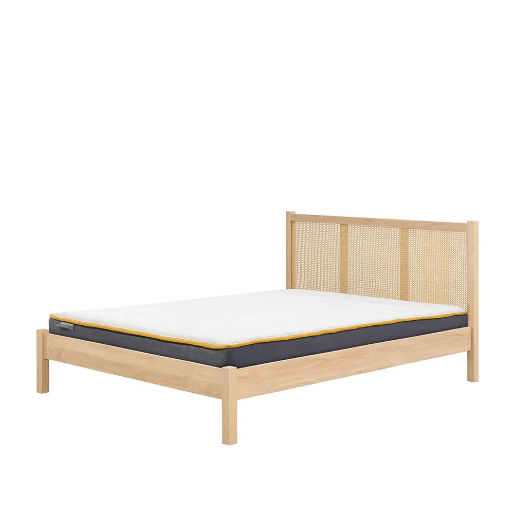 Croxley Bed Frame with Rattan Headboard - Oak