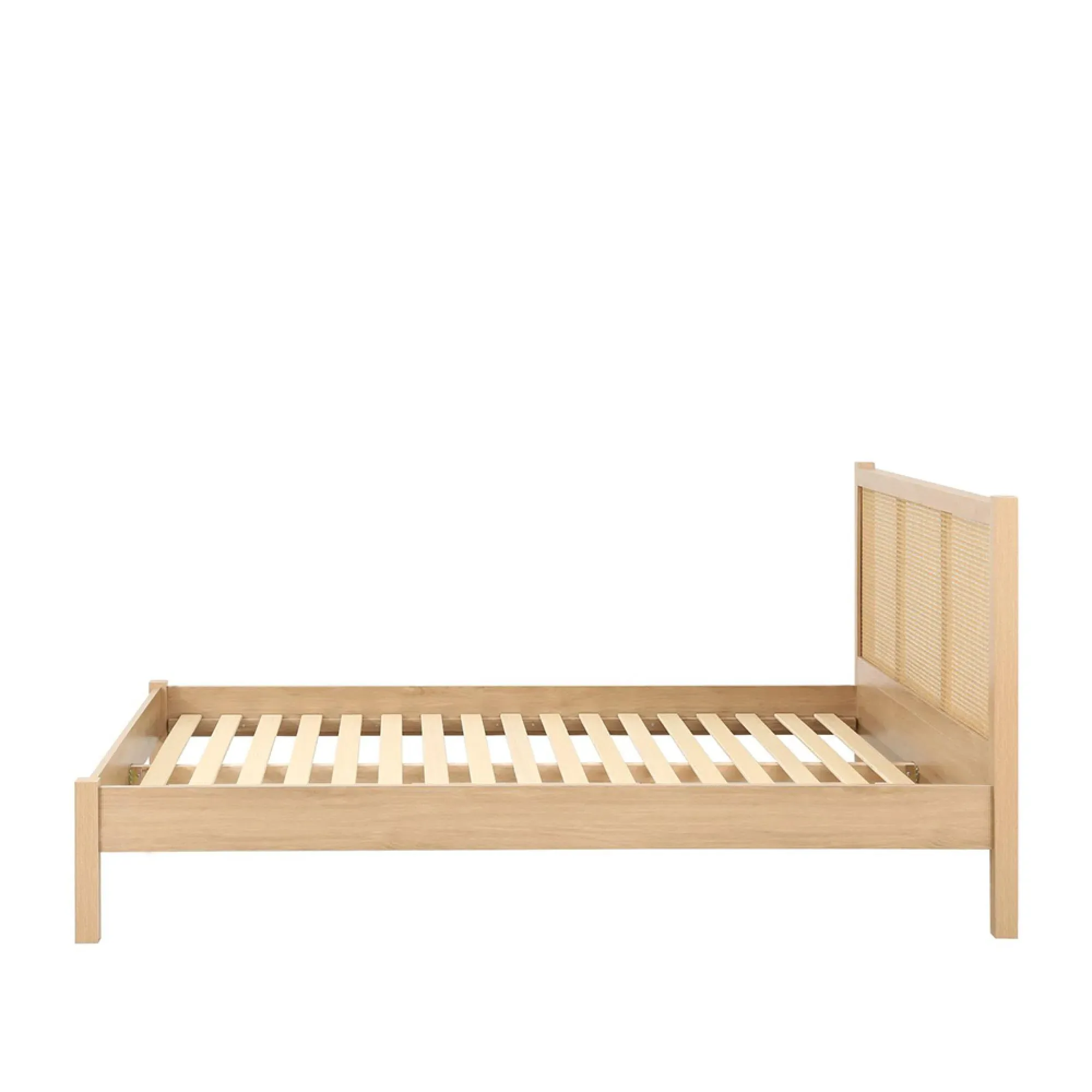 Croxley Bed Frame with Rattan Headboard - Oak