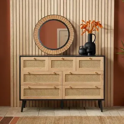 Croxley Wide 7 Drawer Chest - Black, Rattan image