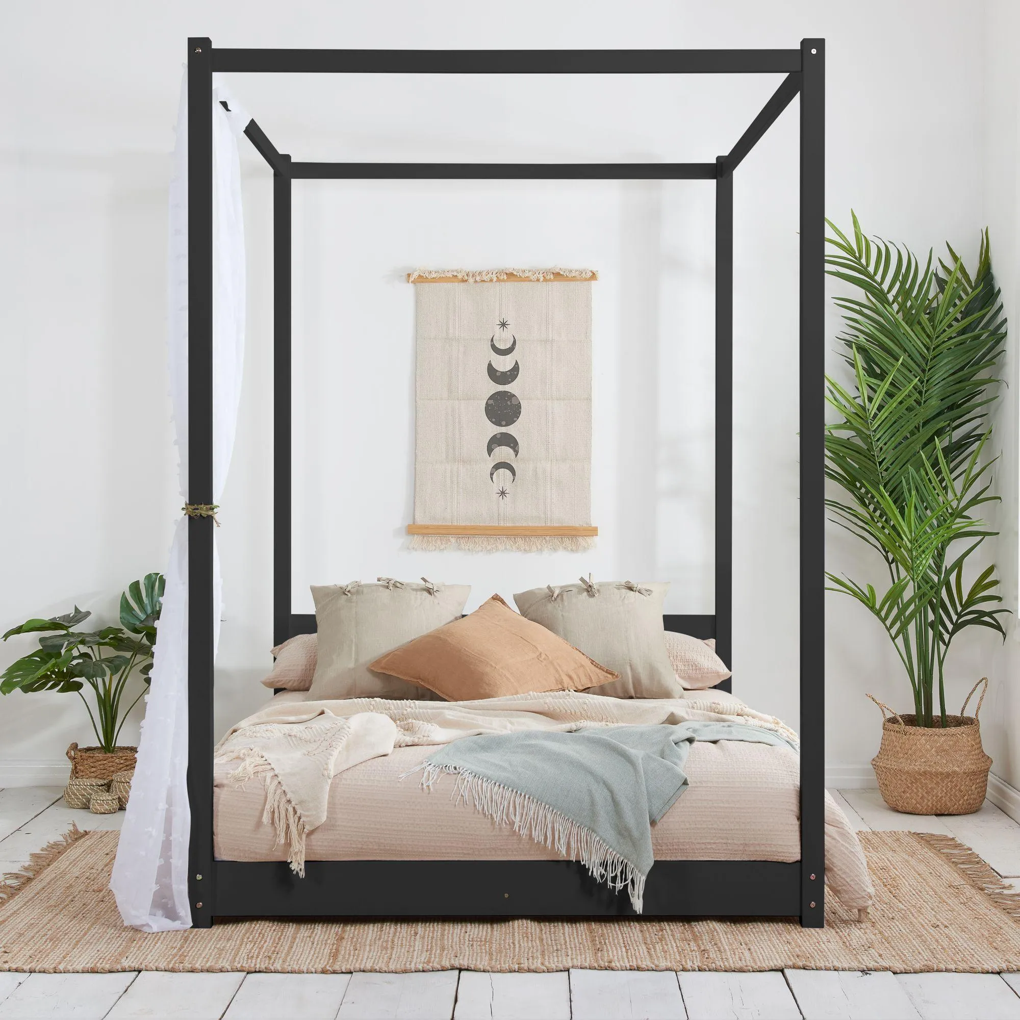Darwin Four Poster Bed - Black, Wooden