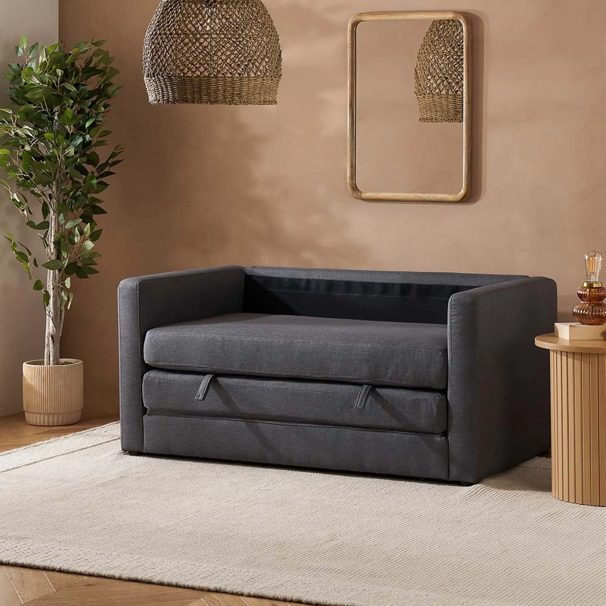 Eli 2-Seater Pull-Out Sofa Bed - Grey, Fabric