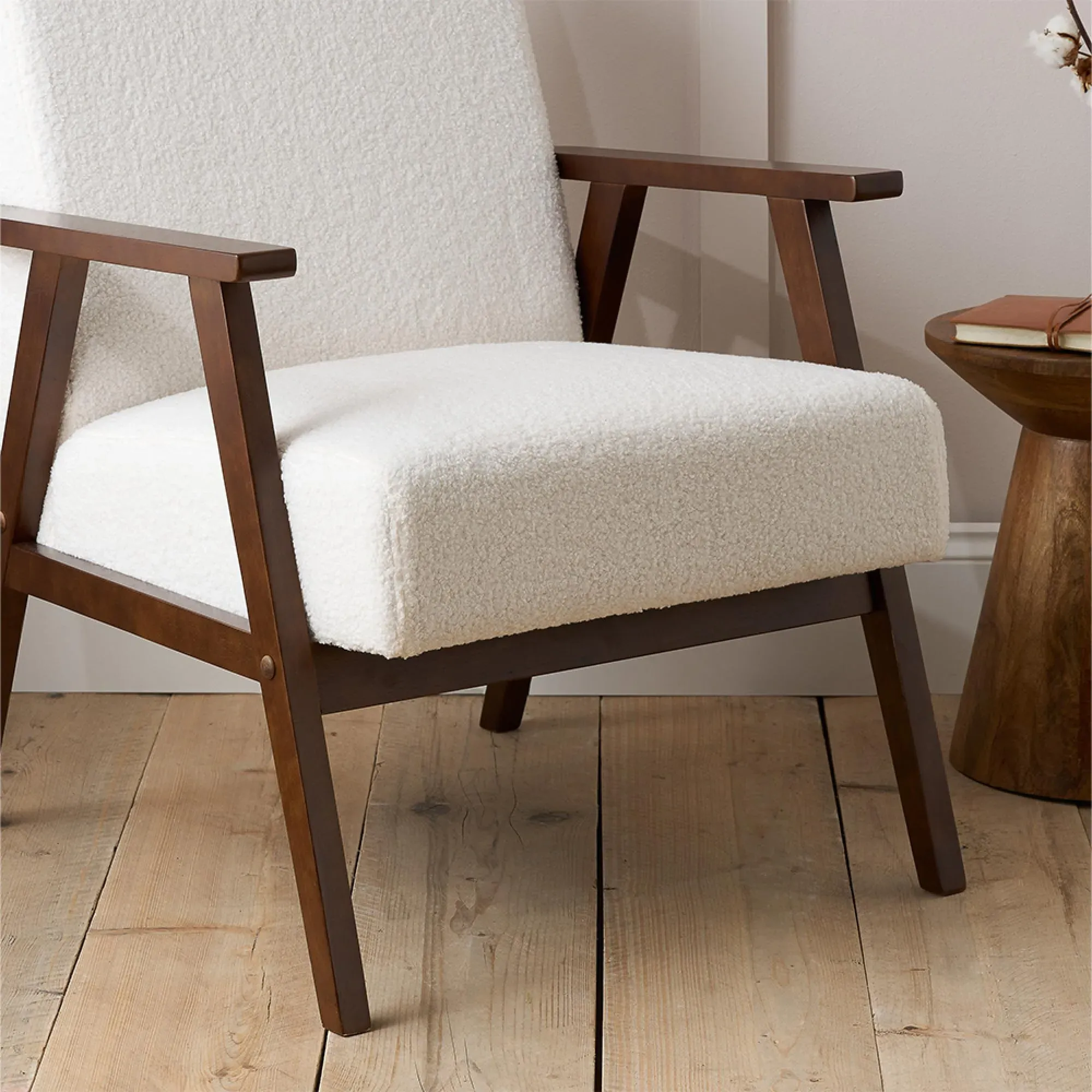 Ellwood Armchair - White, Boucle Fabric