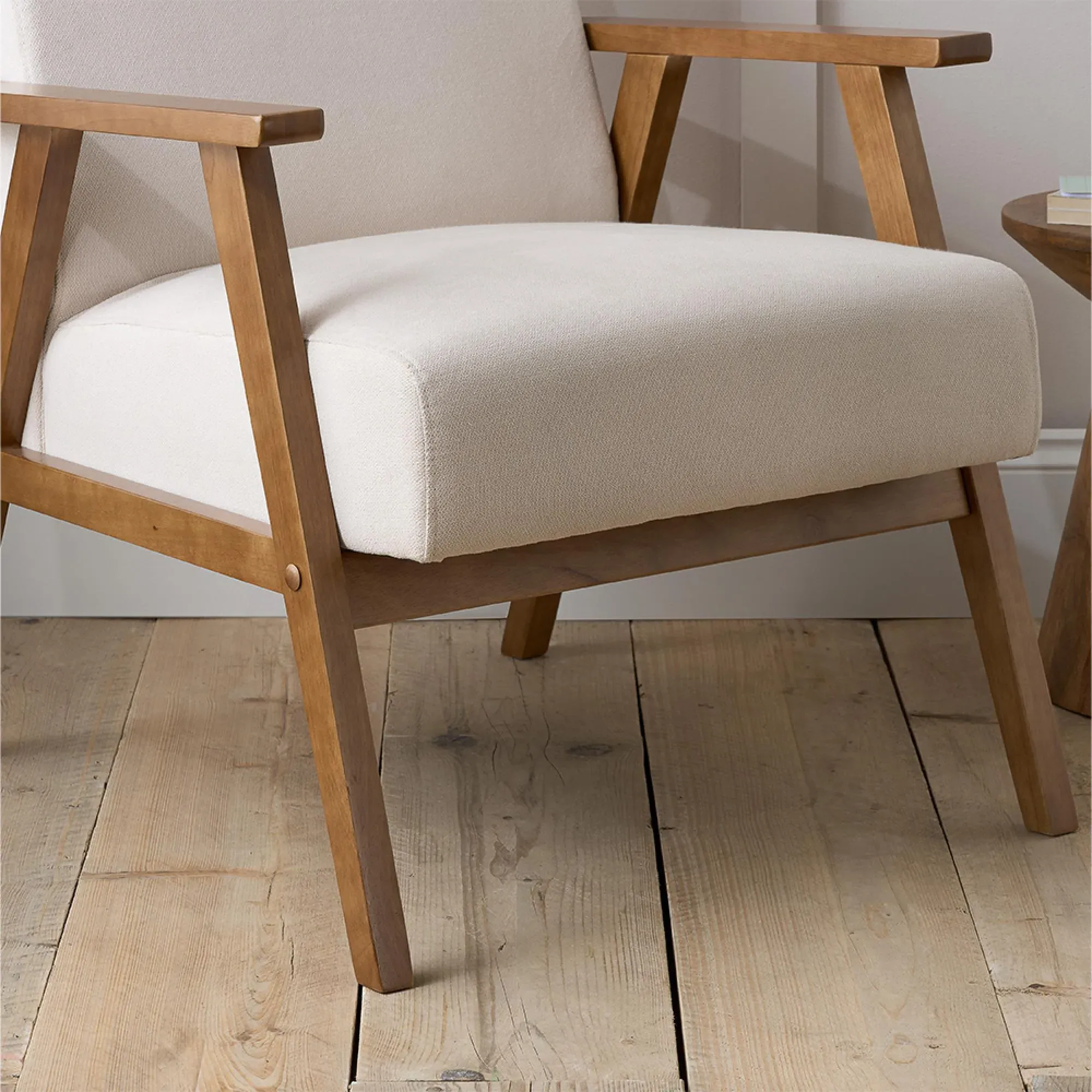 Ellwood Fabric Armchair - Cream, Oak