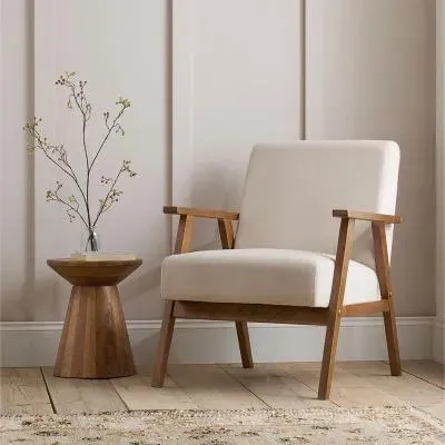 Ellwood Fabric Armchair - Cream, Oak image