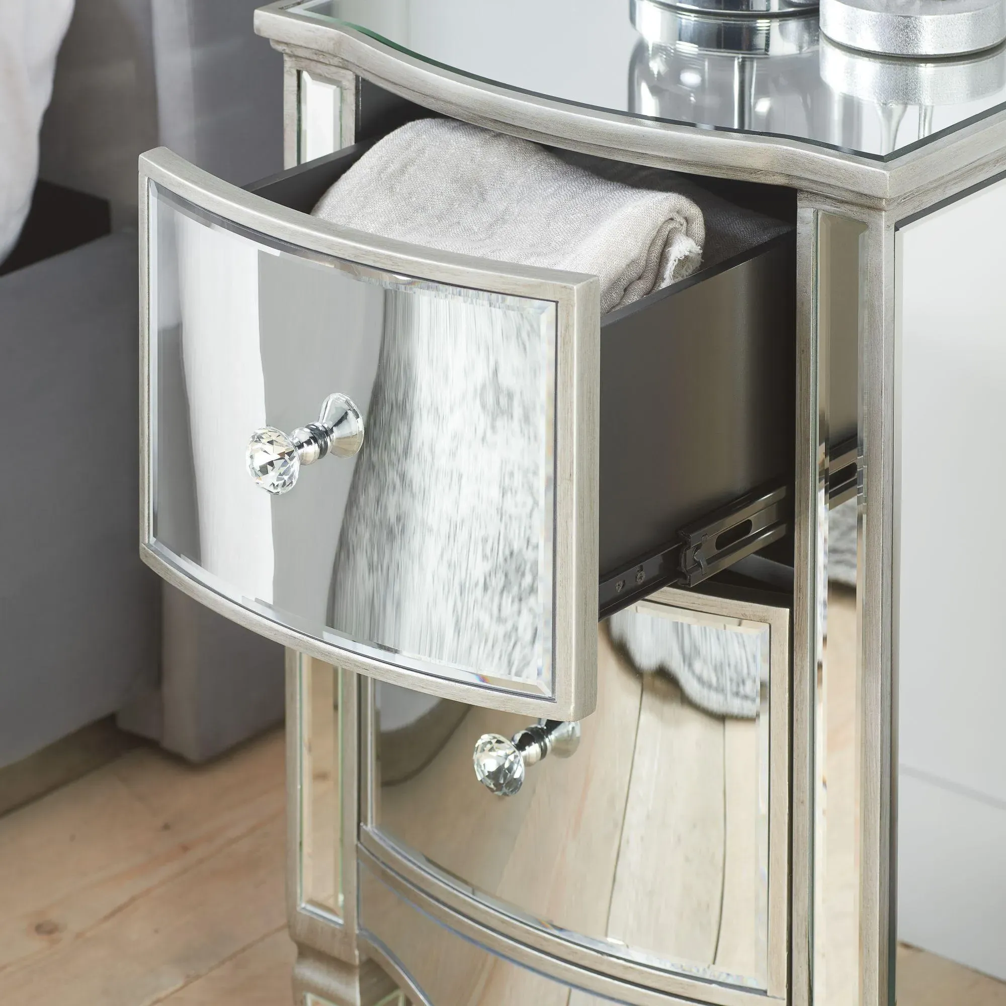 Elysee 2 Drawer Narrow Bedside Cabinet - Mirrored