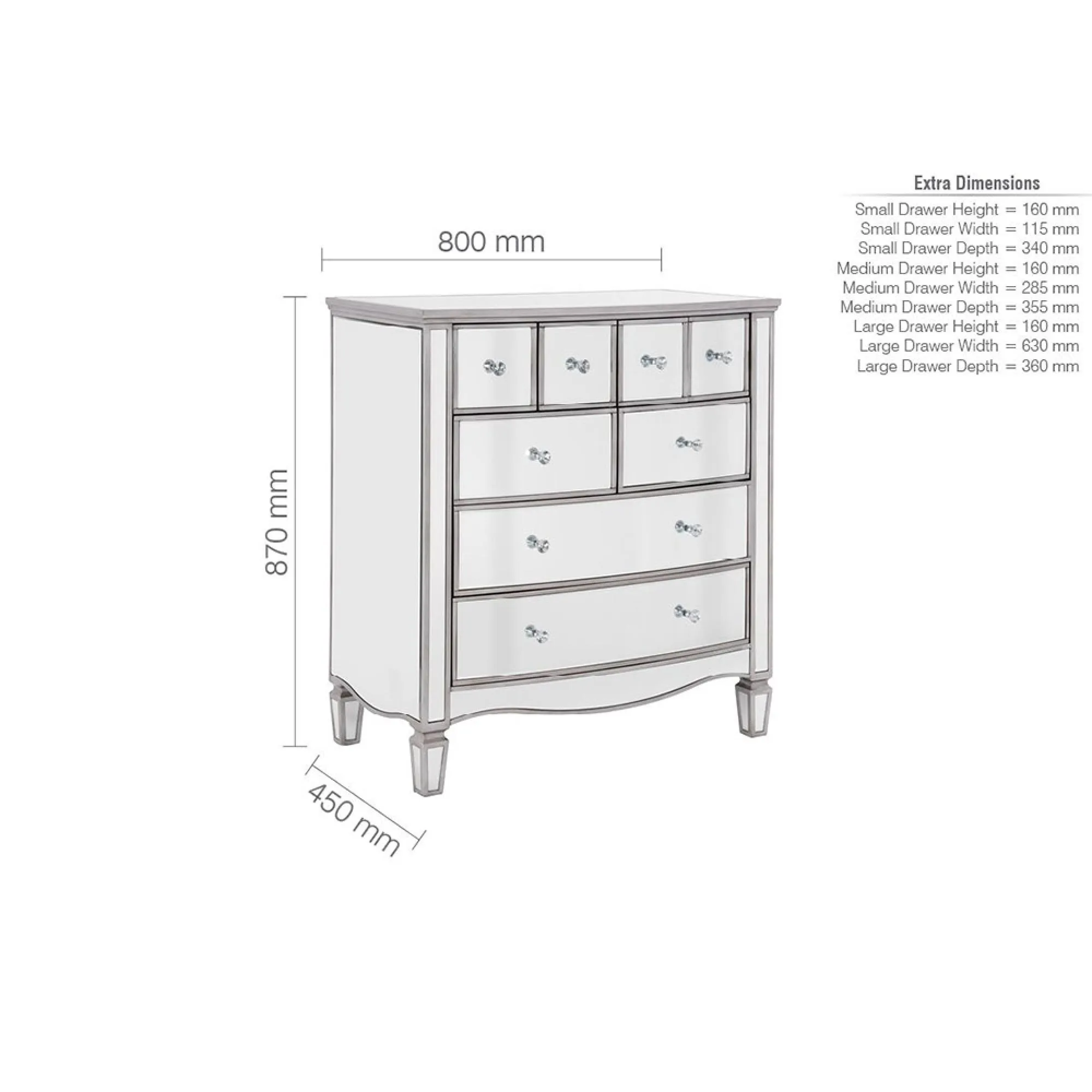 Elysee 4+4 Drawer Chest - Mirrored Glass