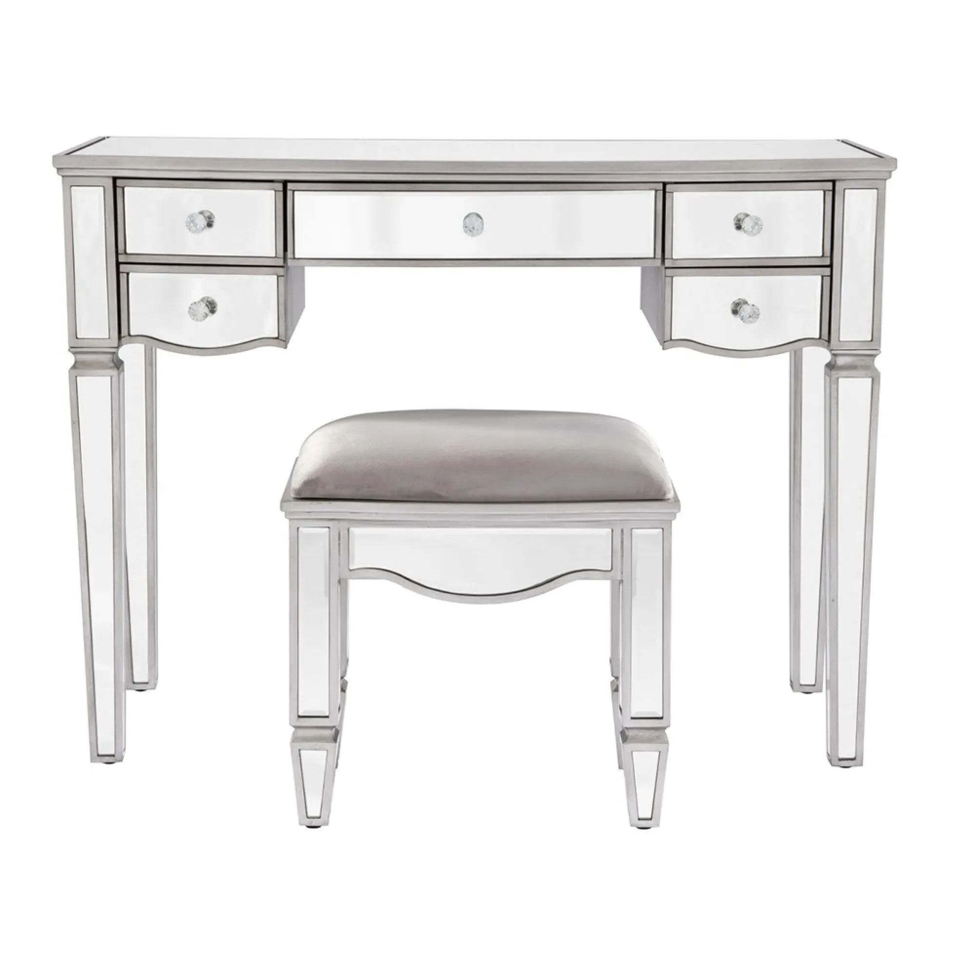 Elysee 5 Drawer Dressing Table - Mirrored Glass