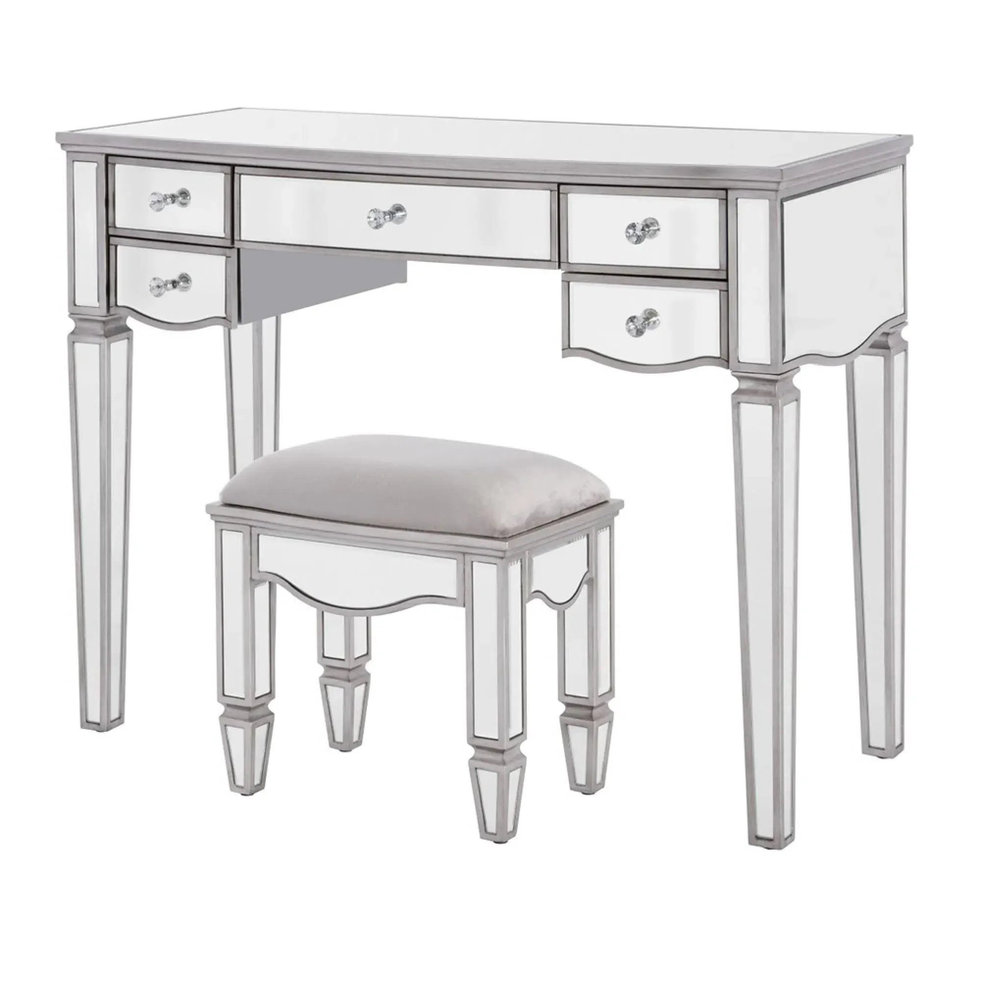 Elysee 5 Drawer Dressing Table - Mirrored Glass