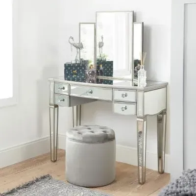 Elysee 5 Drawer Dressing Table - Mirrored Glass image
