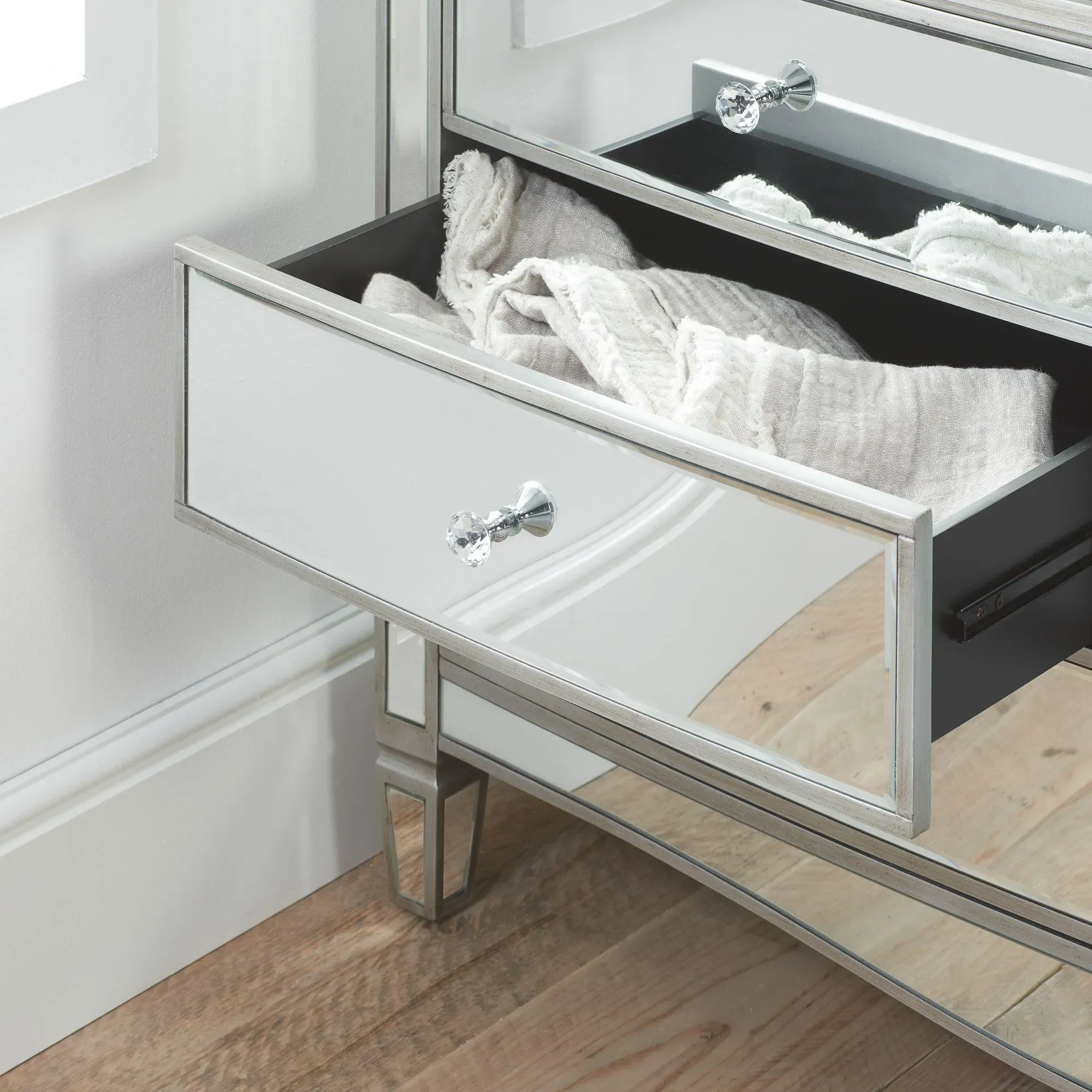 Elysee 6 Drawer Wide Chest - Mirrored Glass