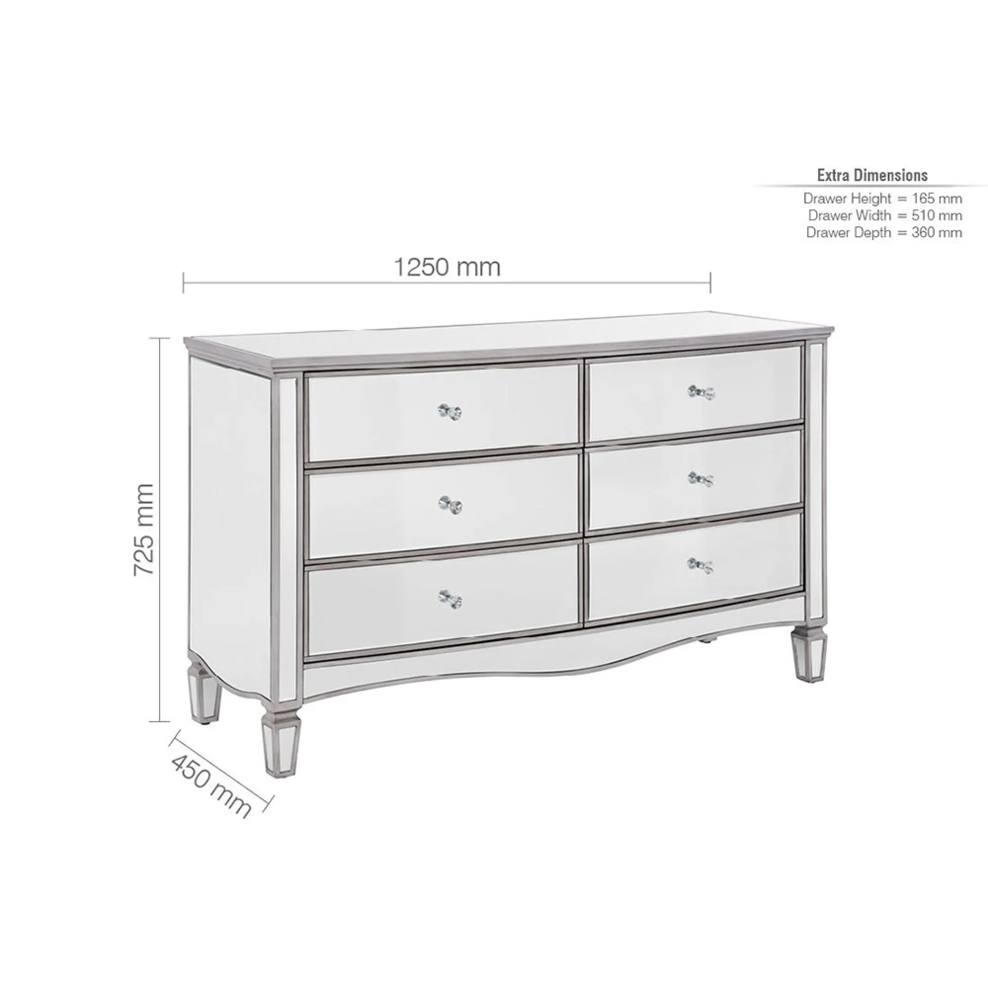 Elysee 6 Drawer Wide Chest - Mirrored Glass