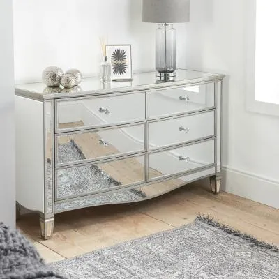 Elysee 6 Drawer Wide Chest - Mirrored Glass