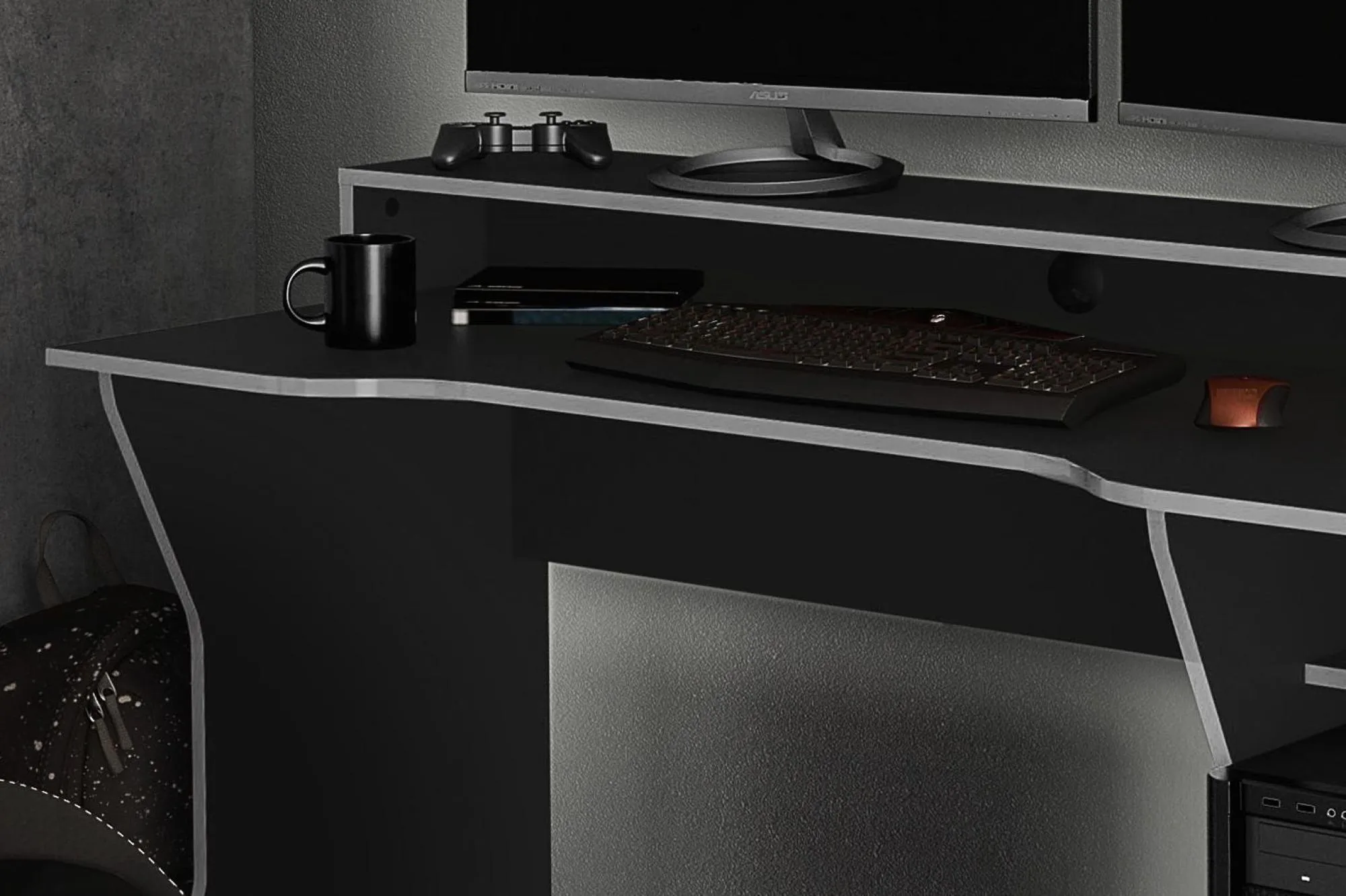 Enzo Gaming Desk - Black, Silver
