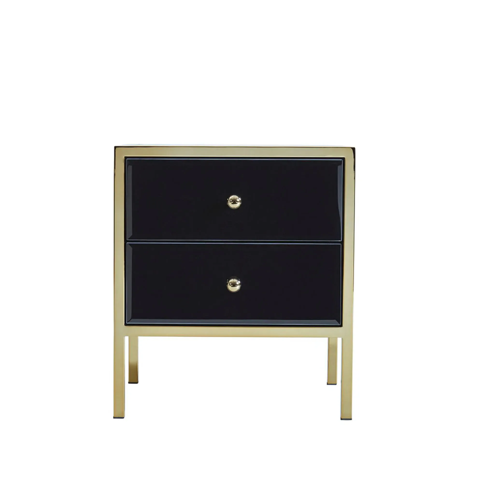 Fenwick 2 Drawer Bedside Cabinet - Black, Glass