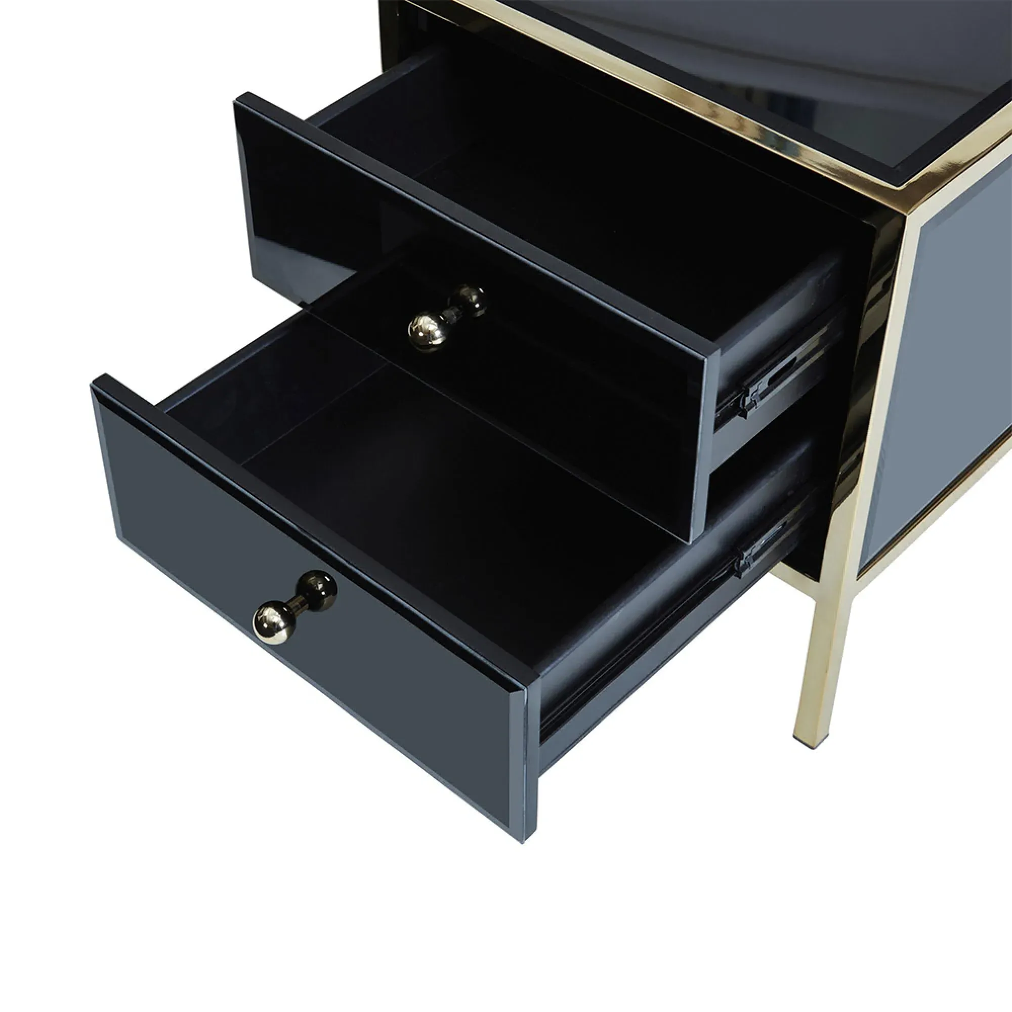 Fenwick 2 Drawer Bedside Cabinet - Black, Glass