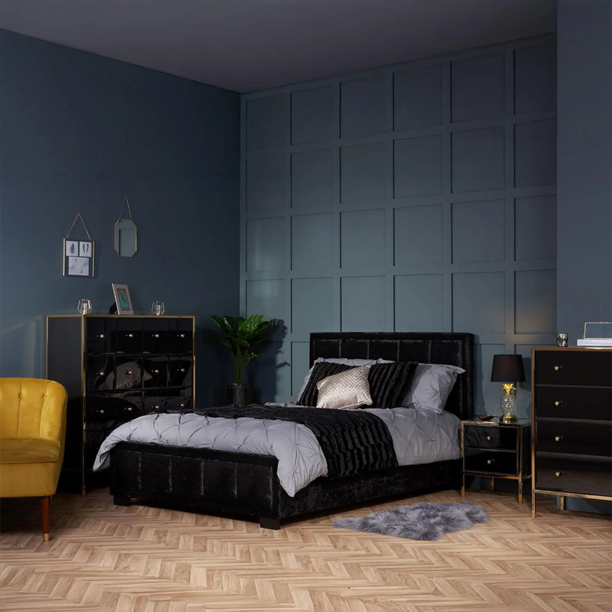 Fenwick 2 Drawer Bedside Cabinet - Black, Glass