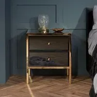 Fenwick 2 Drawer Bedside Cabinet - Black, Glass