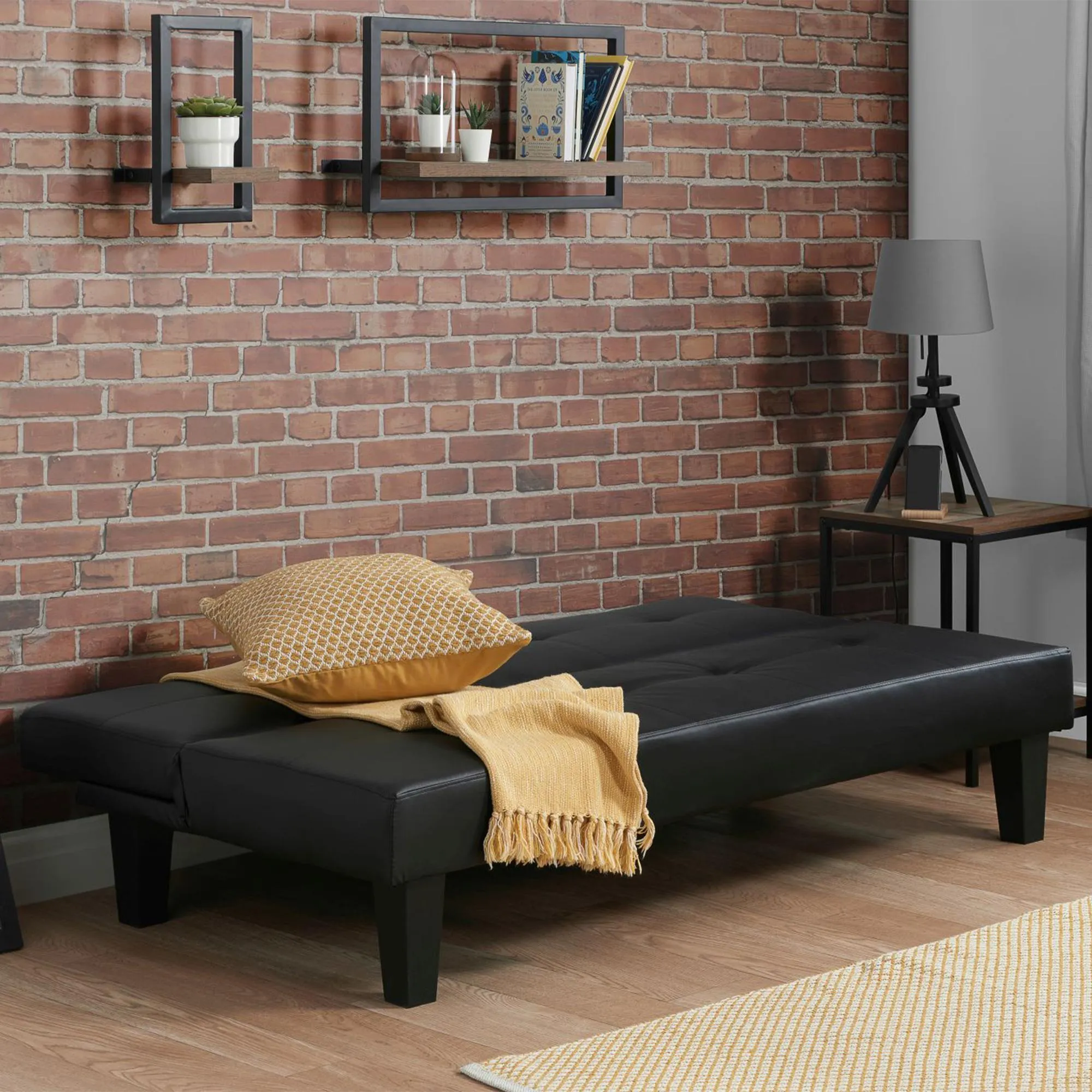 Franklin 3-Seater Click Clack Sofa Bed - Black, Faux Leather