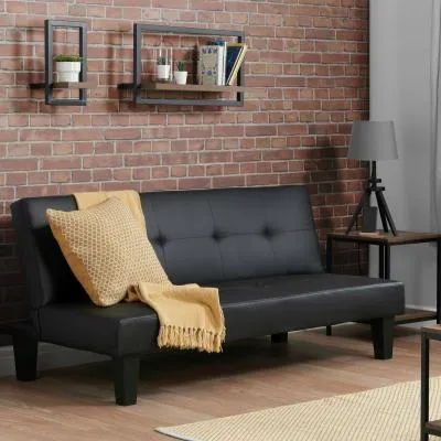 Franklin 3-Seater Click Clack Sofa Bed - Black, Faux Leather image